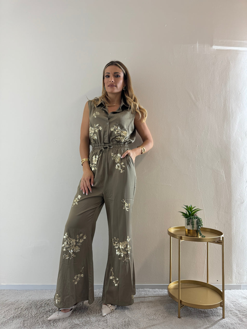 Jumpsuit Satin Strass Army