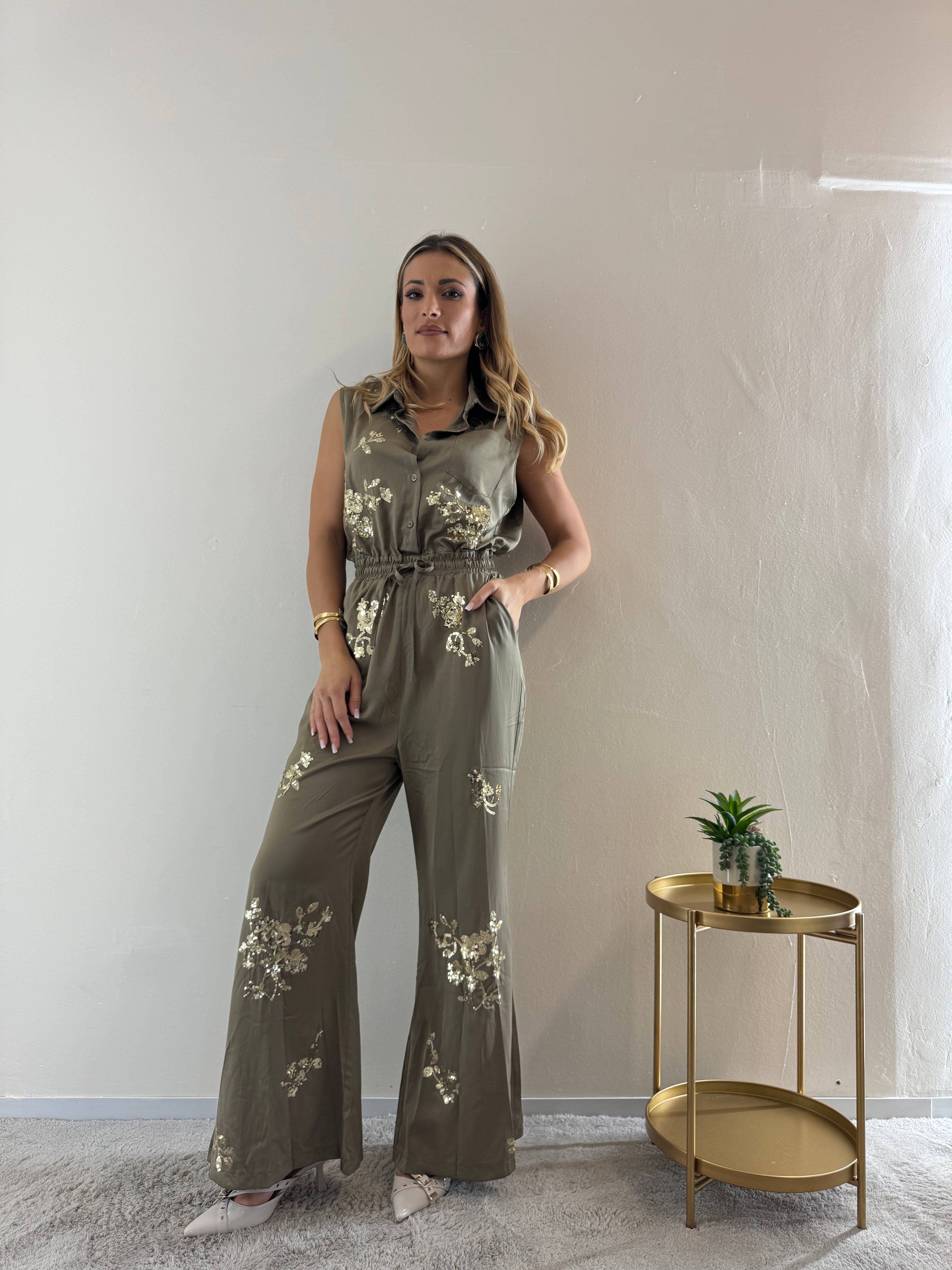 Jumpsuit Satin Strass Army
