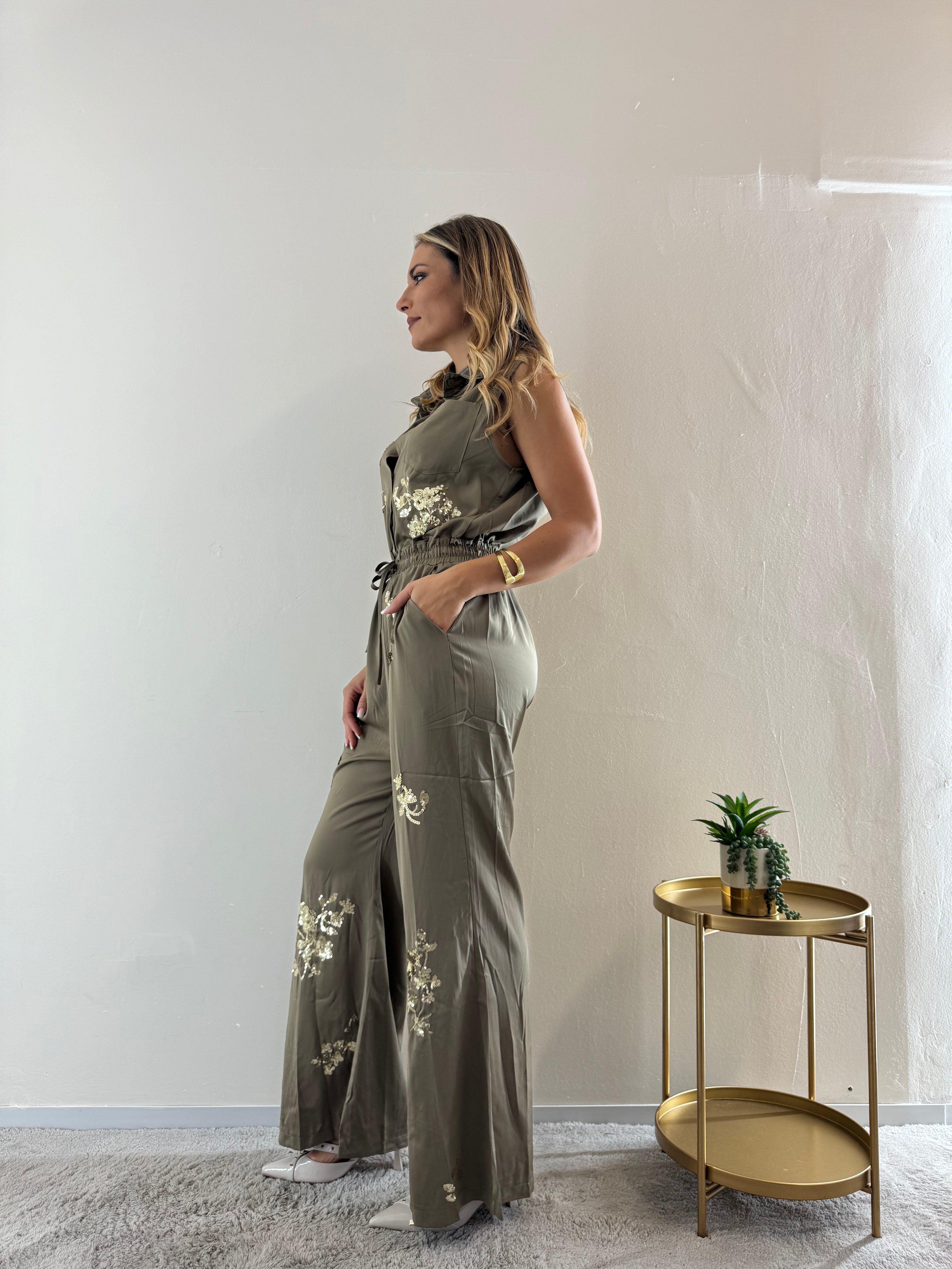Jumpsuit Satin Strass Army