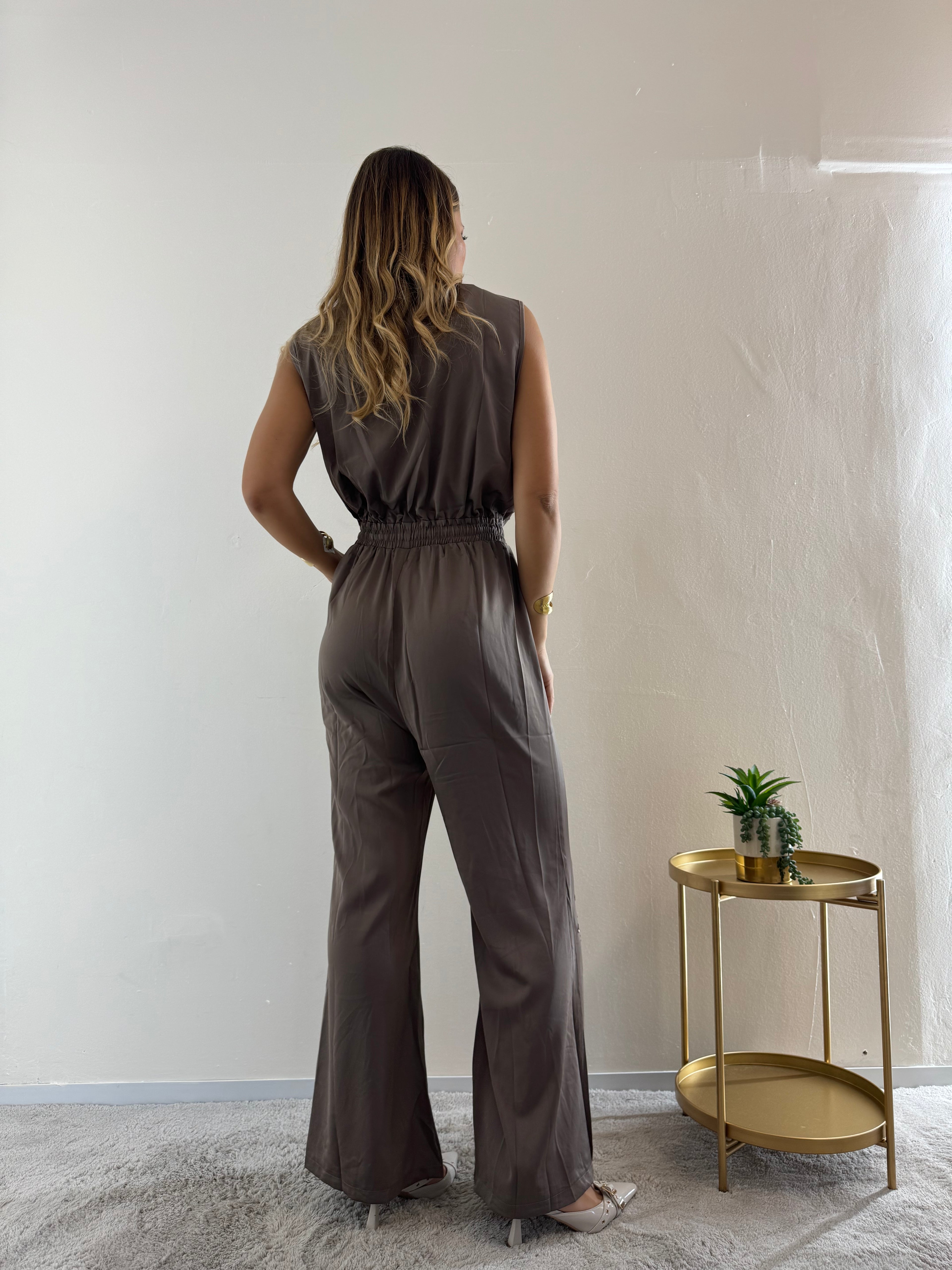 Jumpsuit Satin Strass Caffè