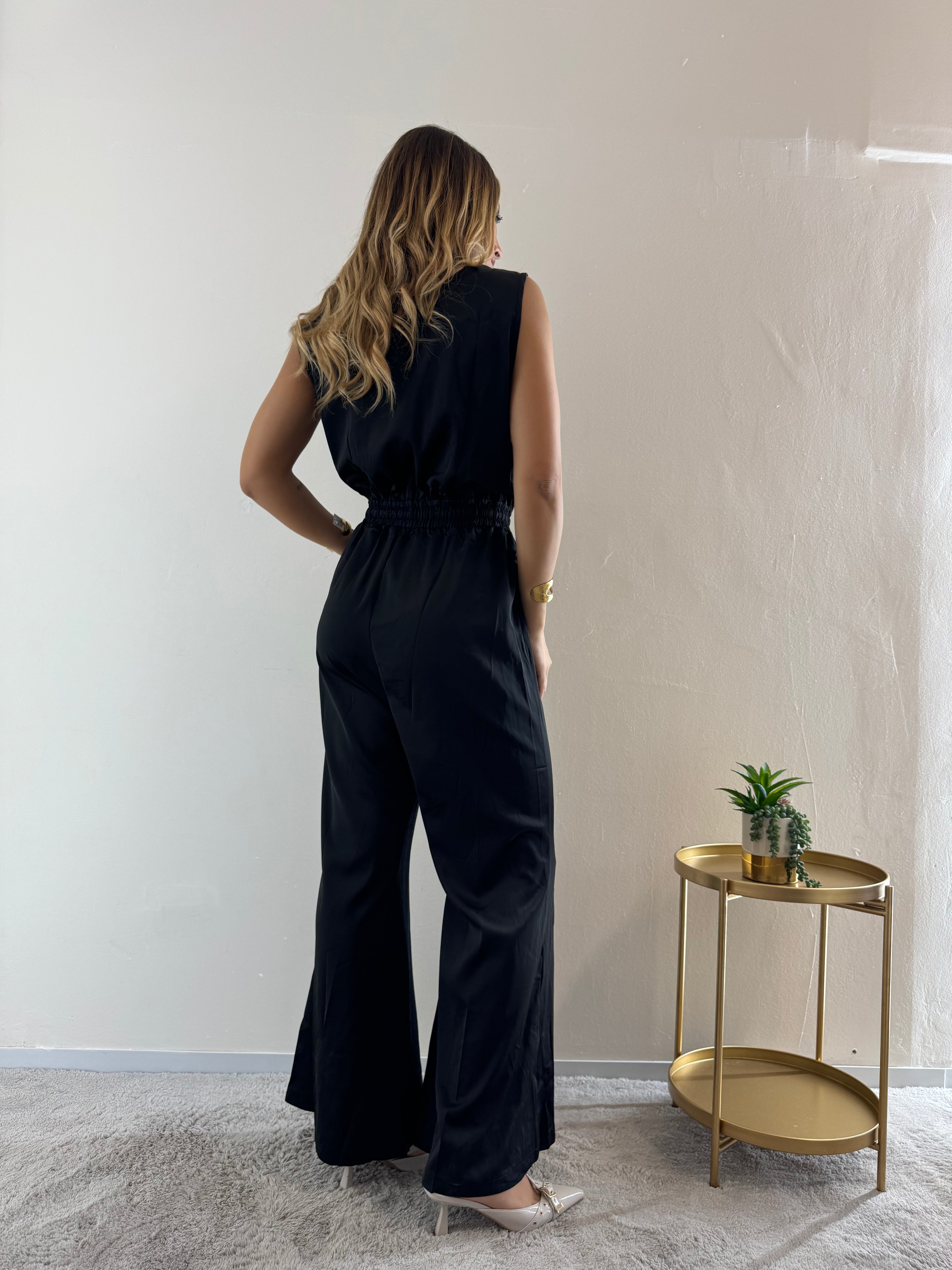 Jumpsuit Satin Strass Black