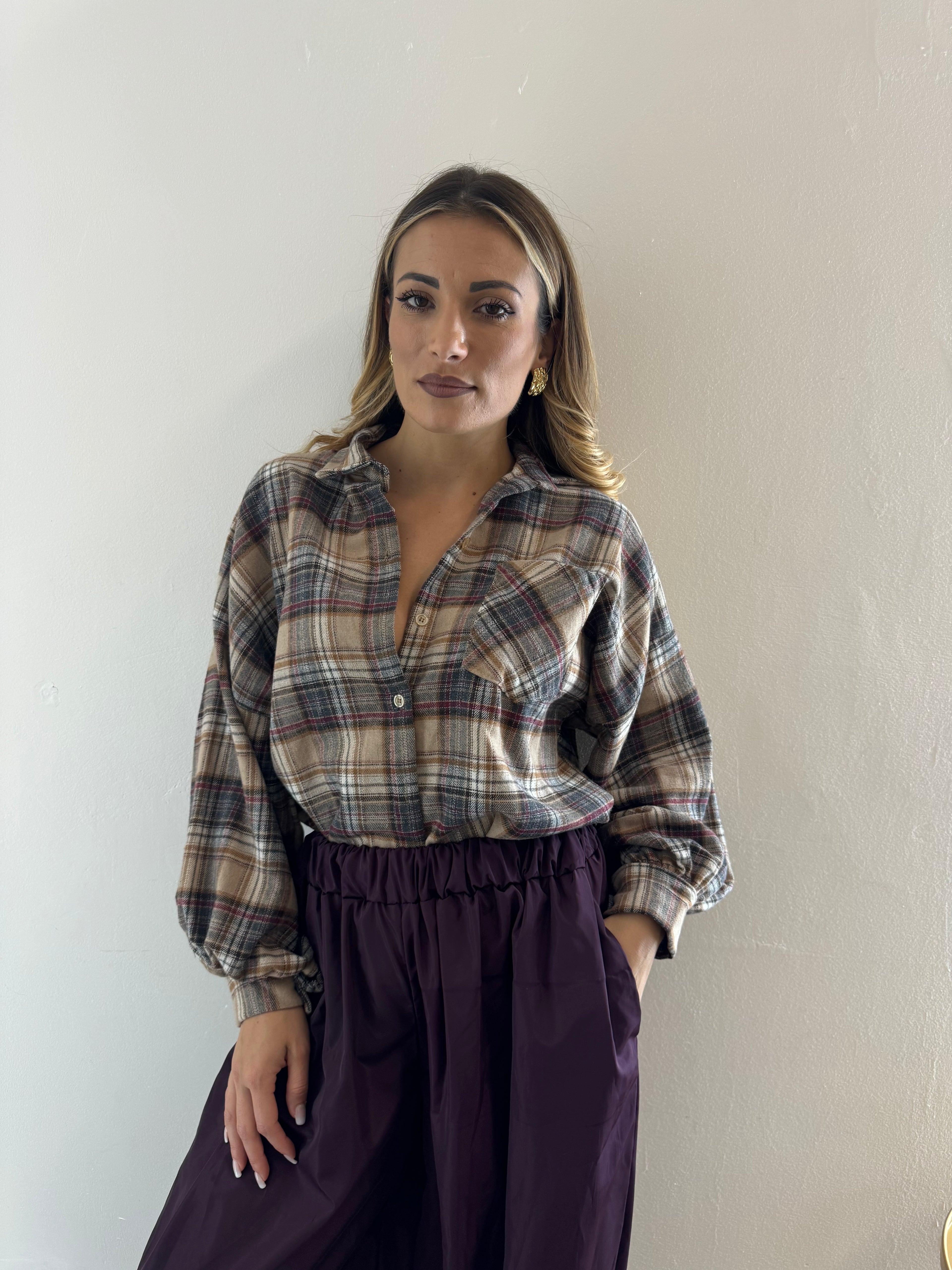 Camicia Over Beige/verde