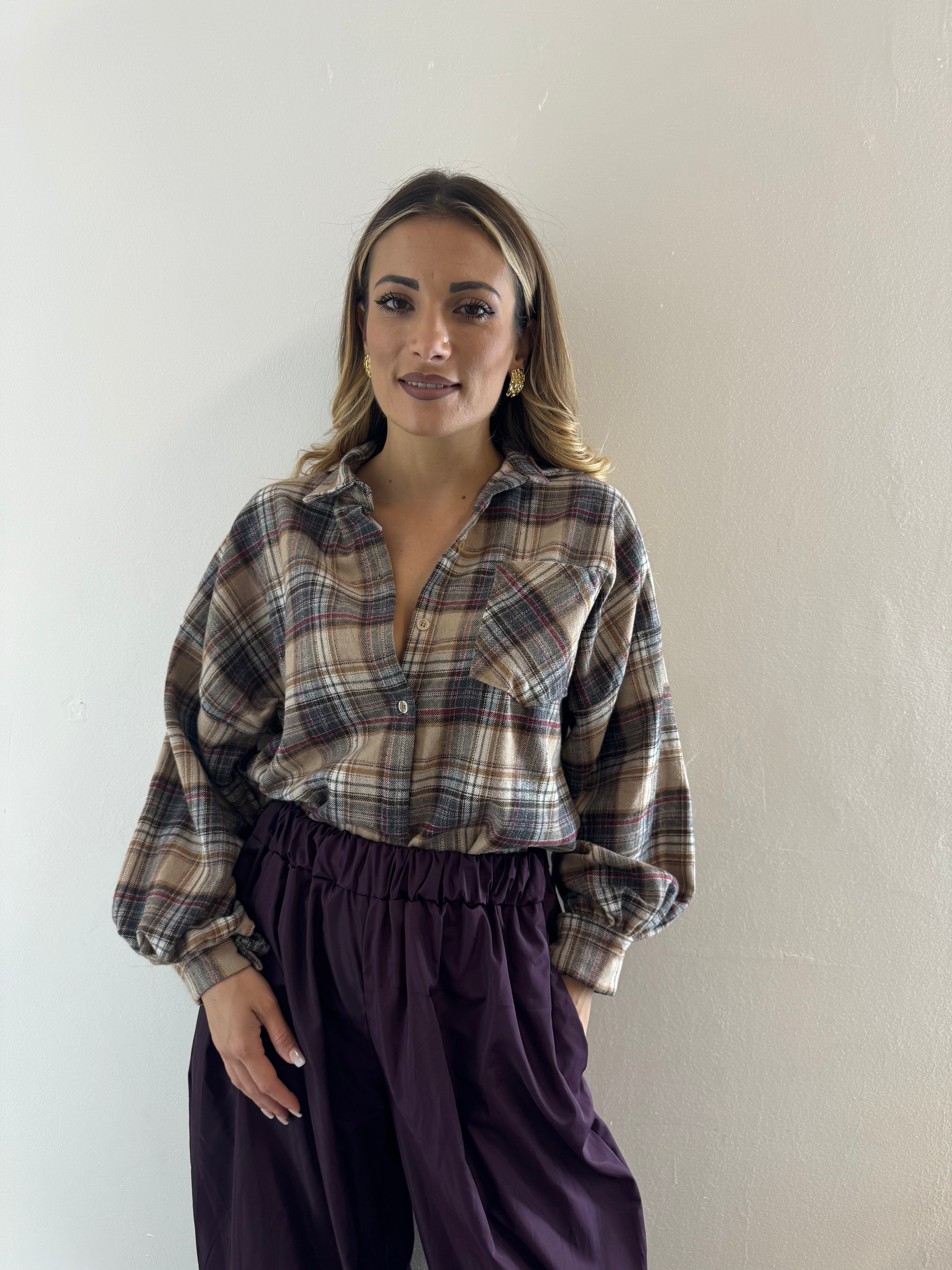 Camicia Over Beige/verde
