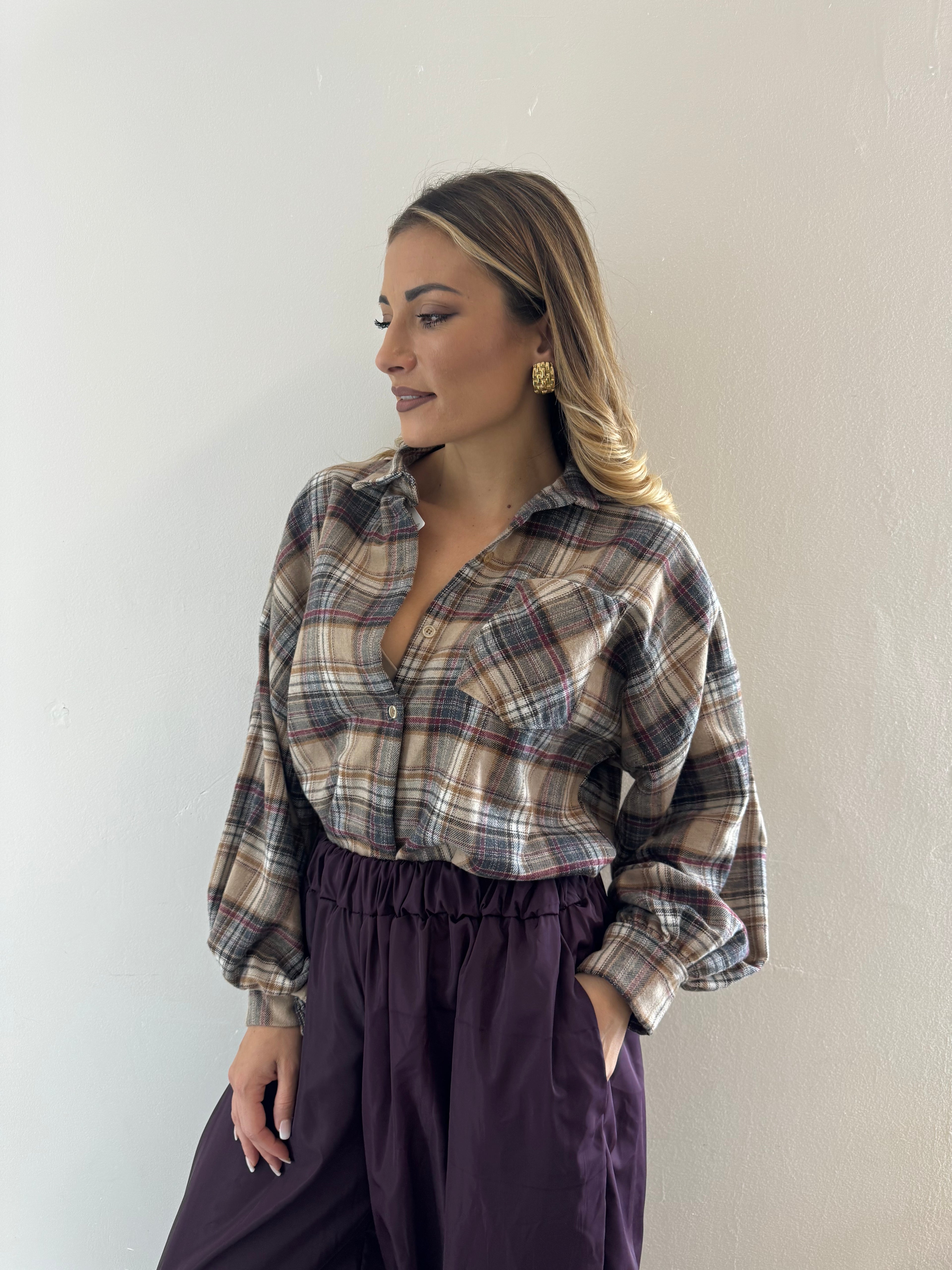 Camicia Over Beige/verde