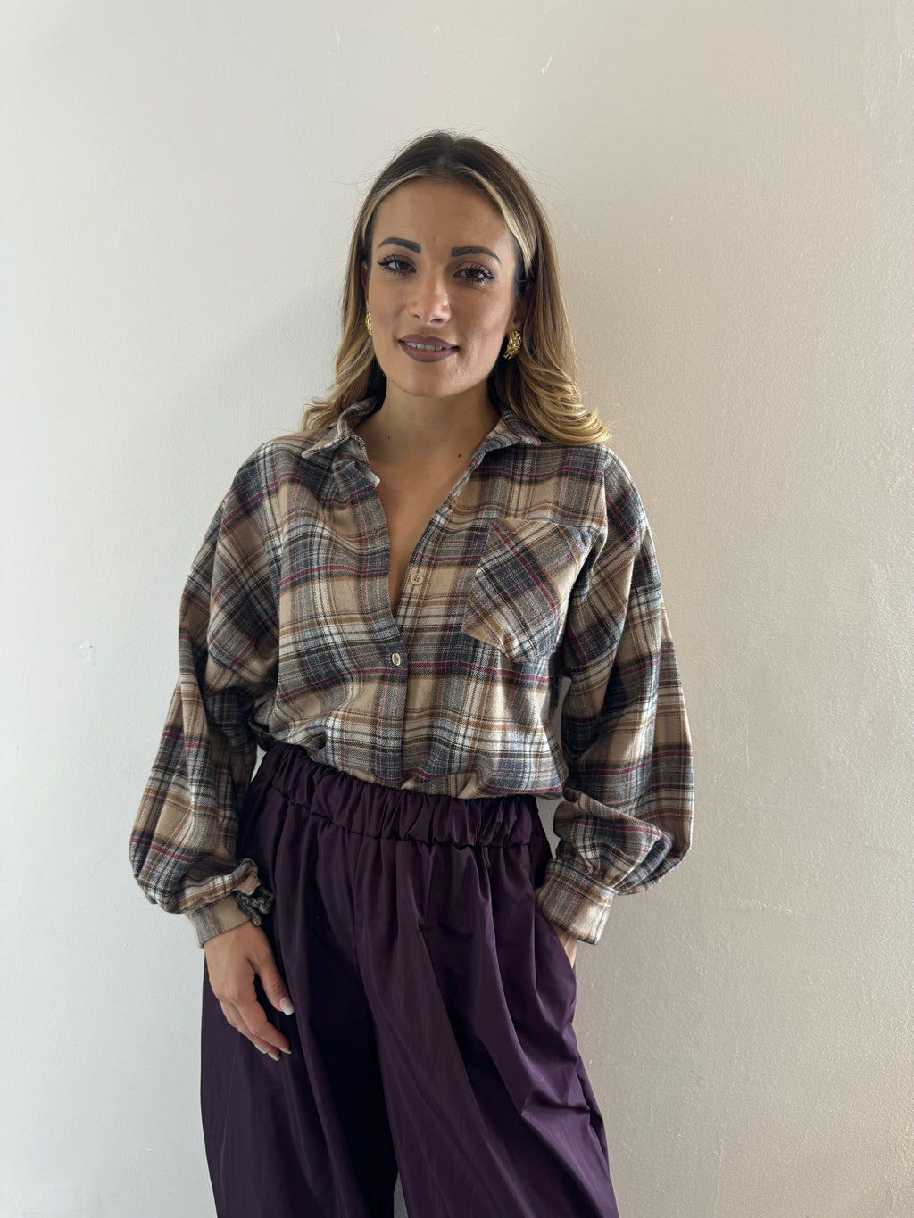 Camicia Over Beige/verde