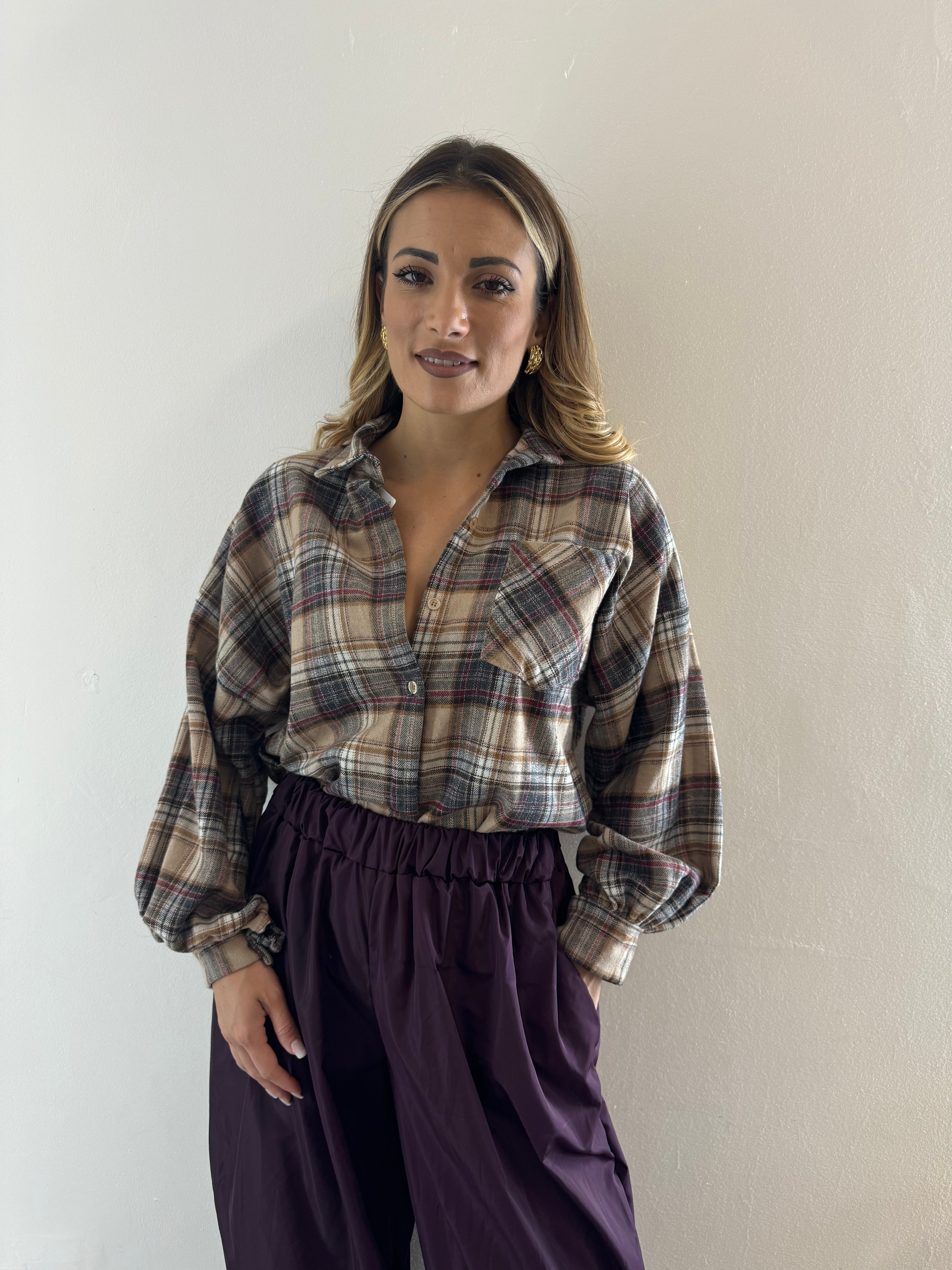 Camicia Over Beige/verde