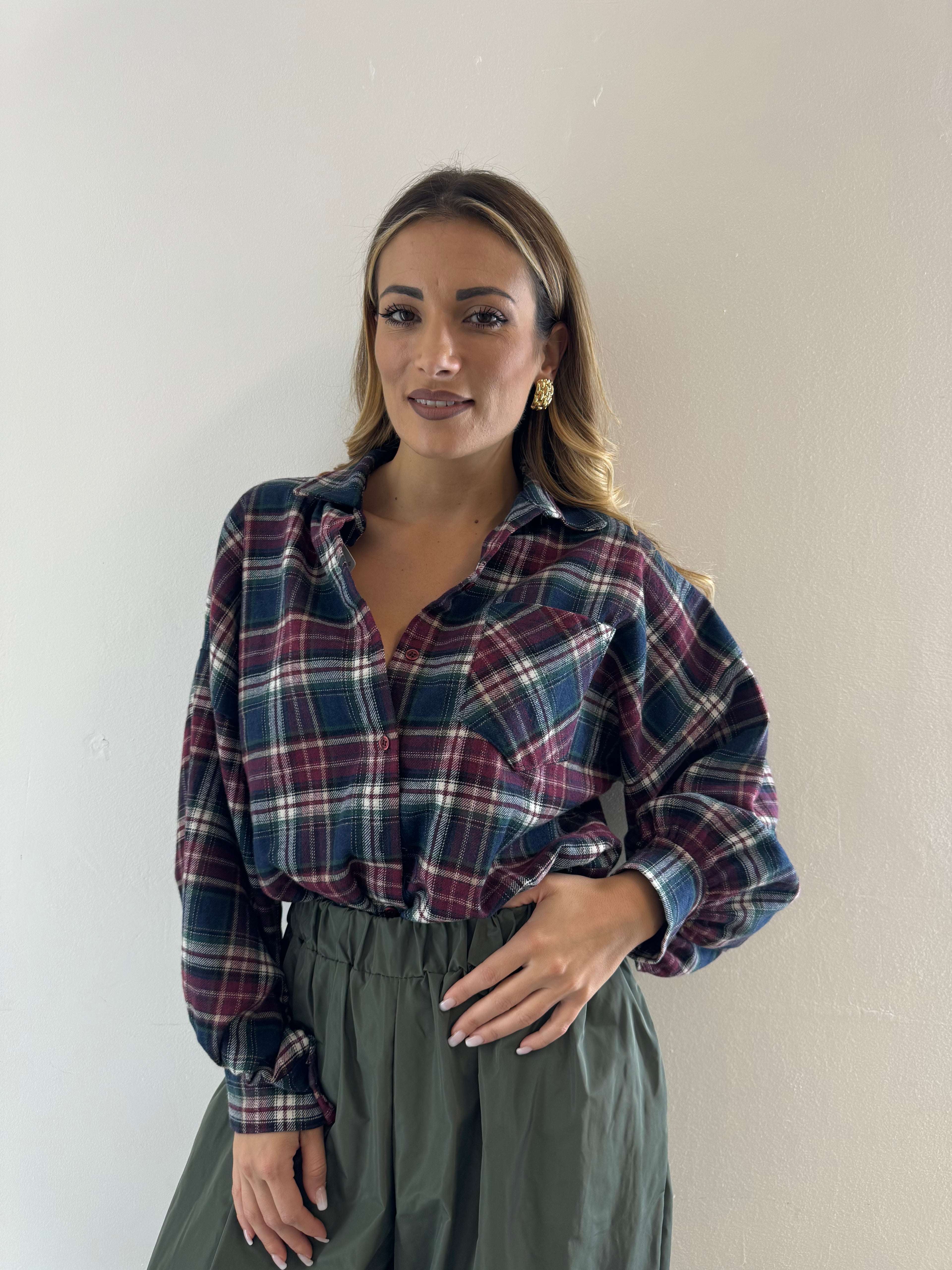 Camicia Over Borgogna/blu