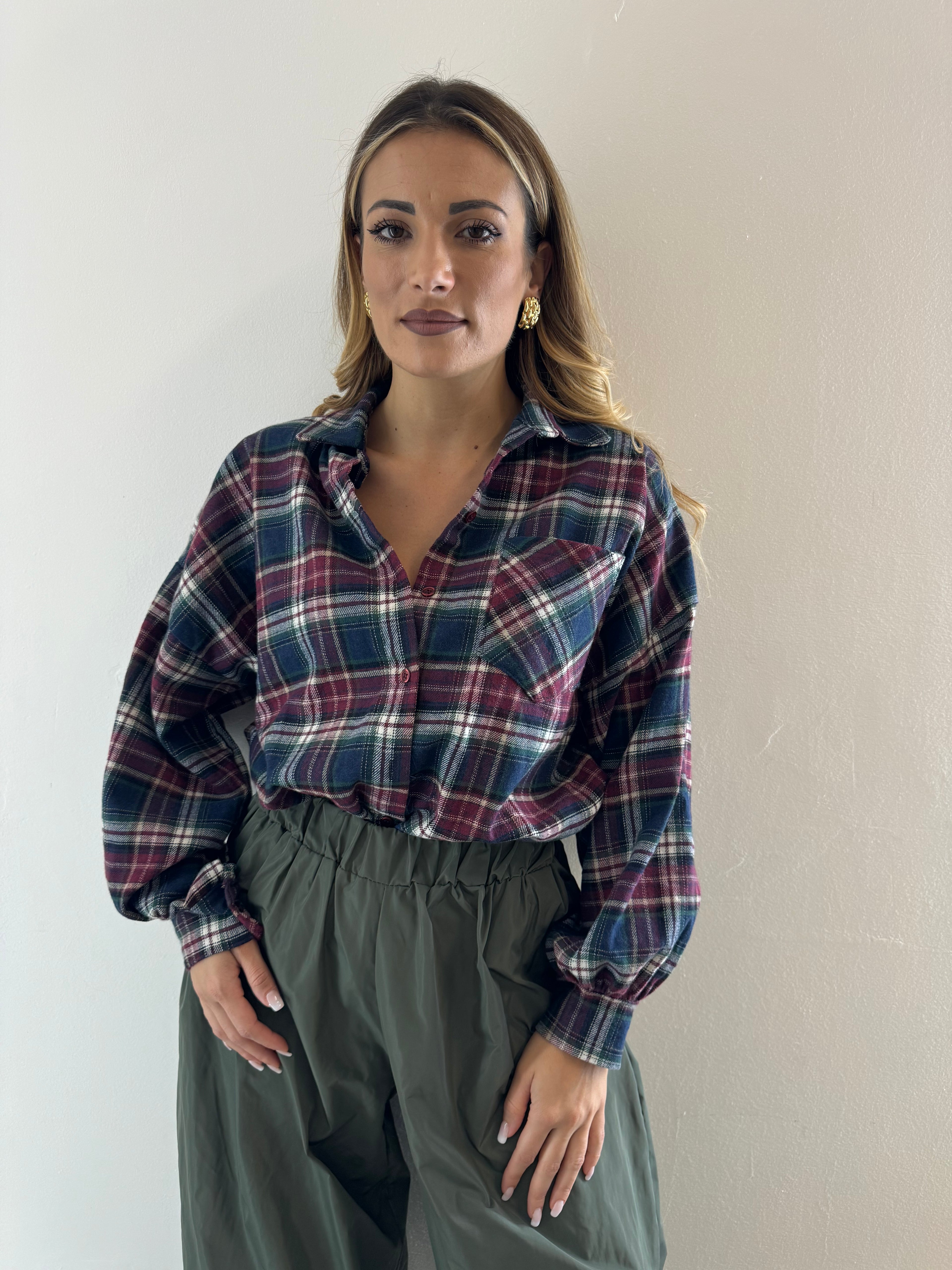 Camicia Over Borgogna/blu