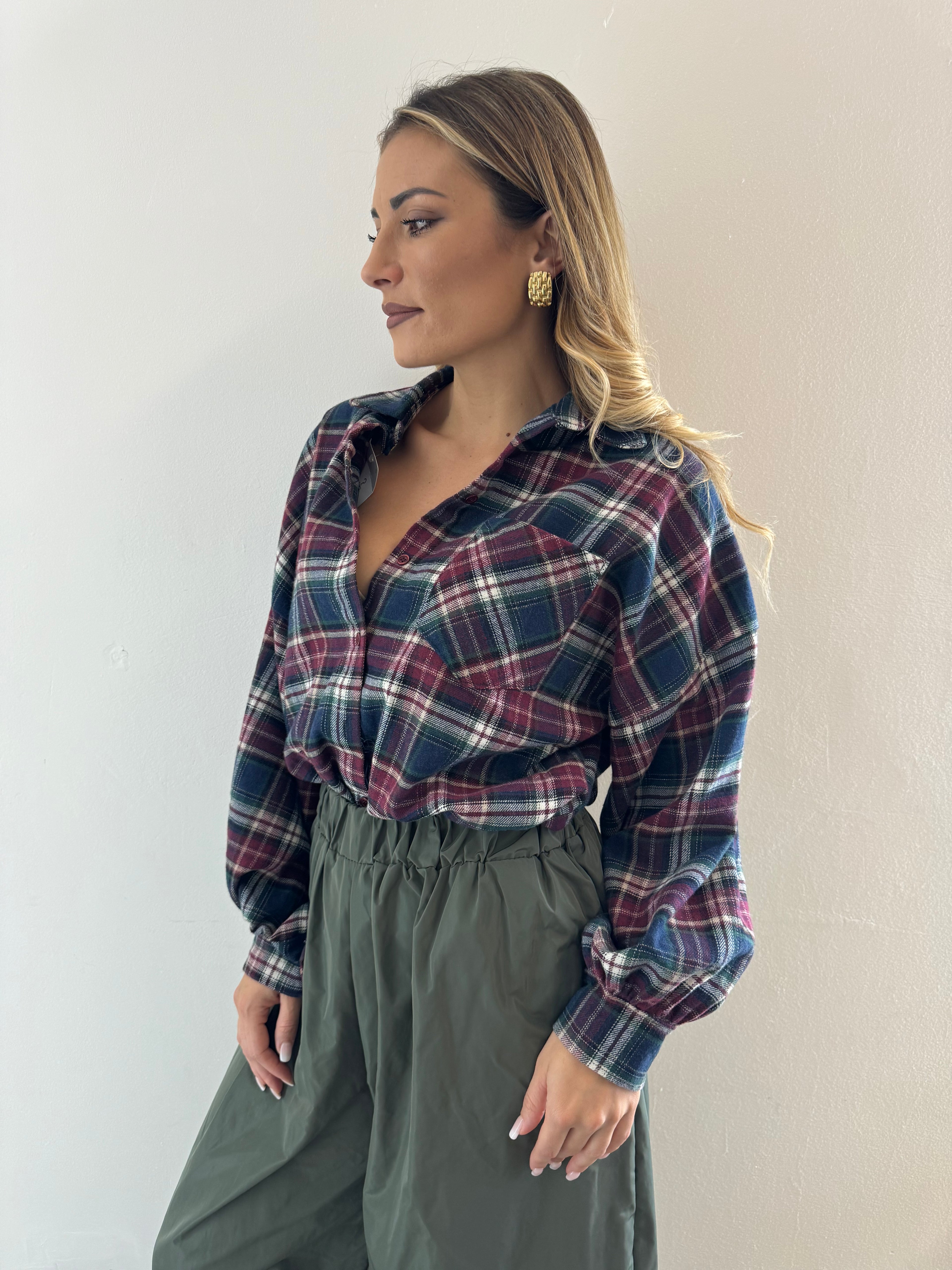 Camicia Over Borgogna/blu