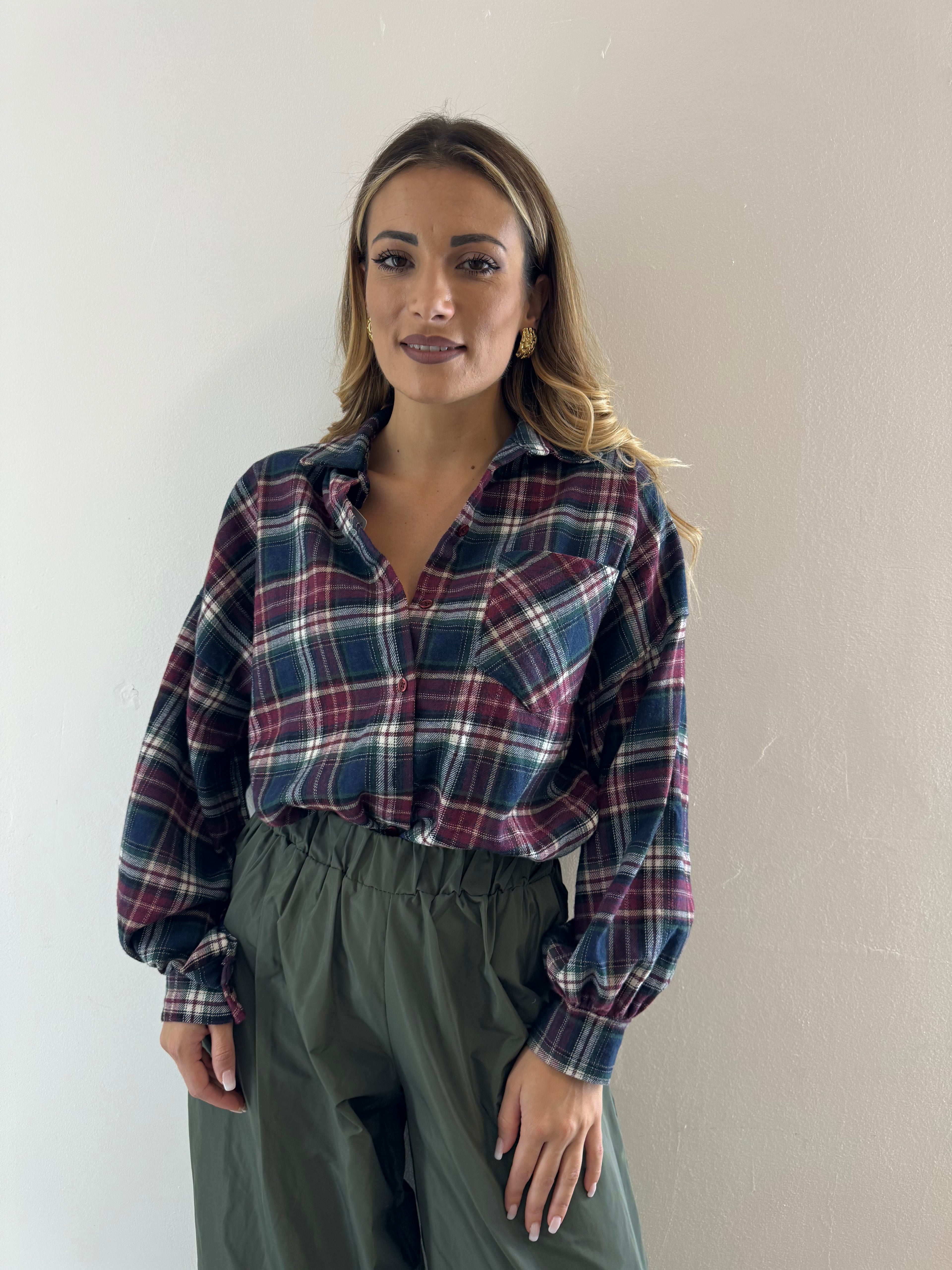 Camicia Over Borgogna/blu