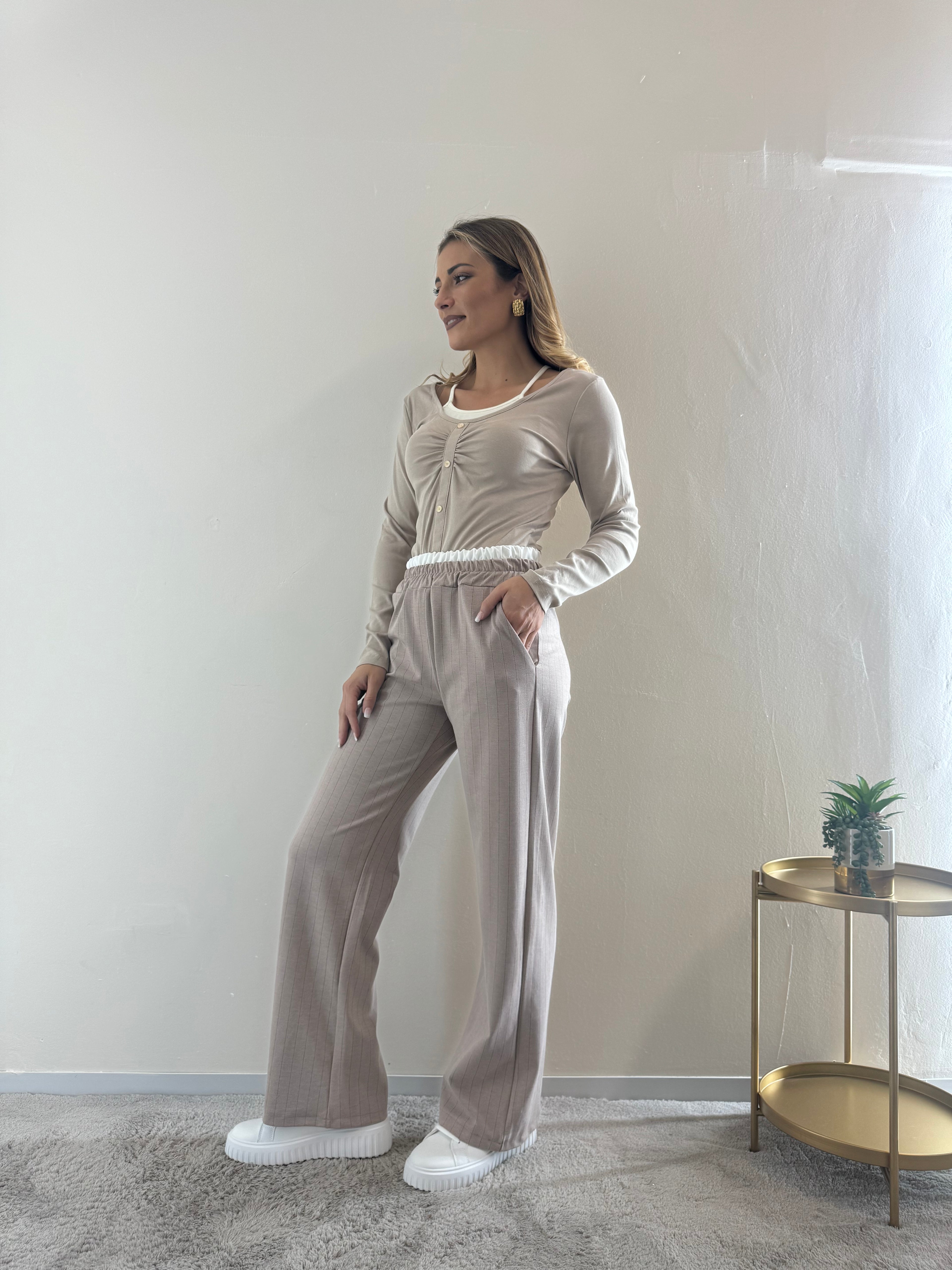 Pantalone Gessato Panna