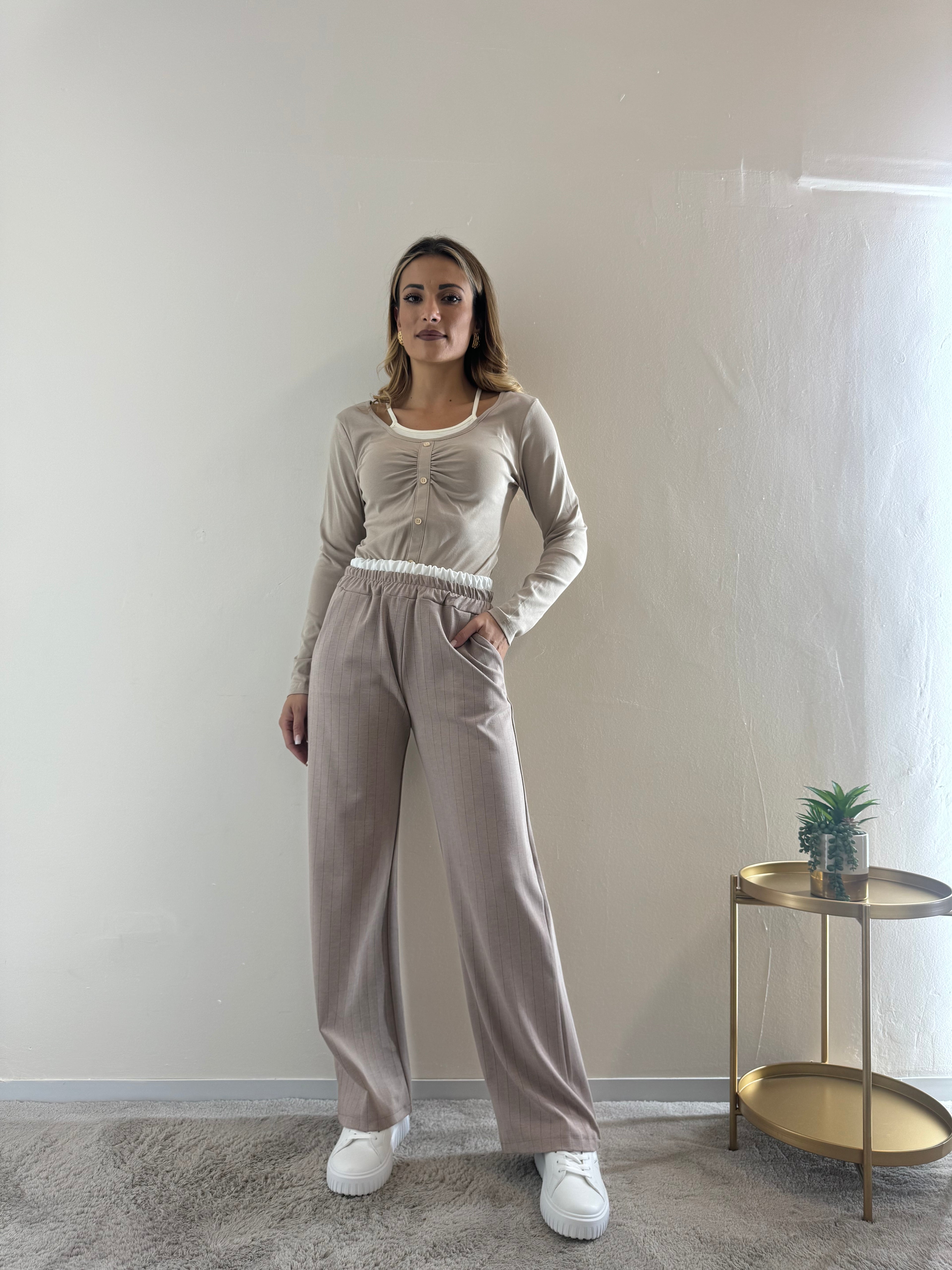 Pantalone Gessato Panna