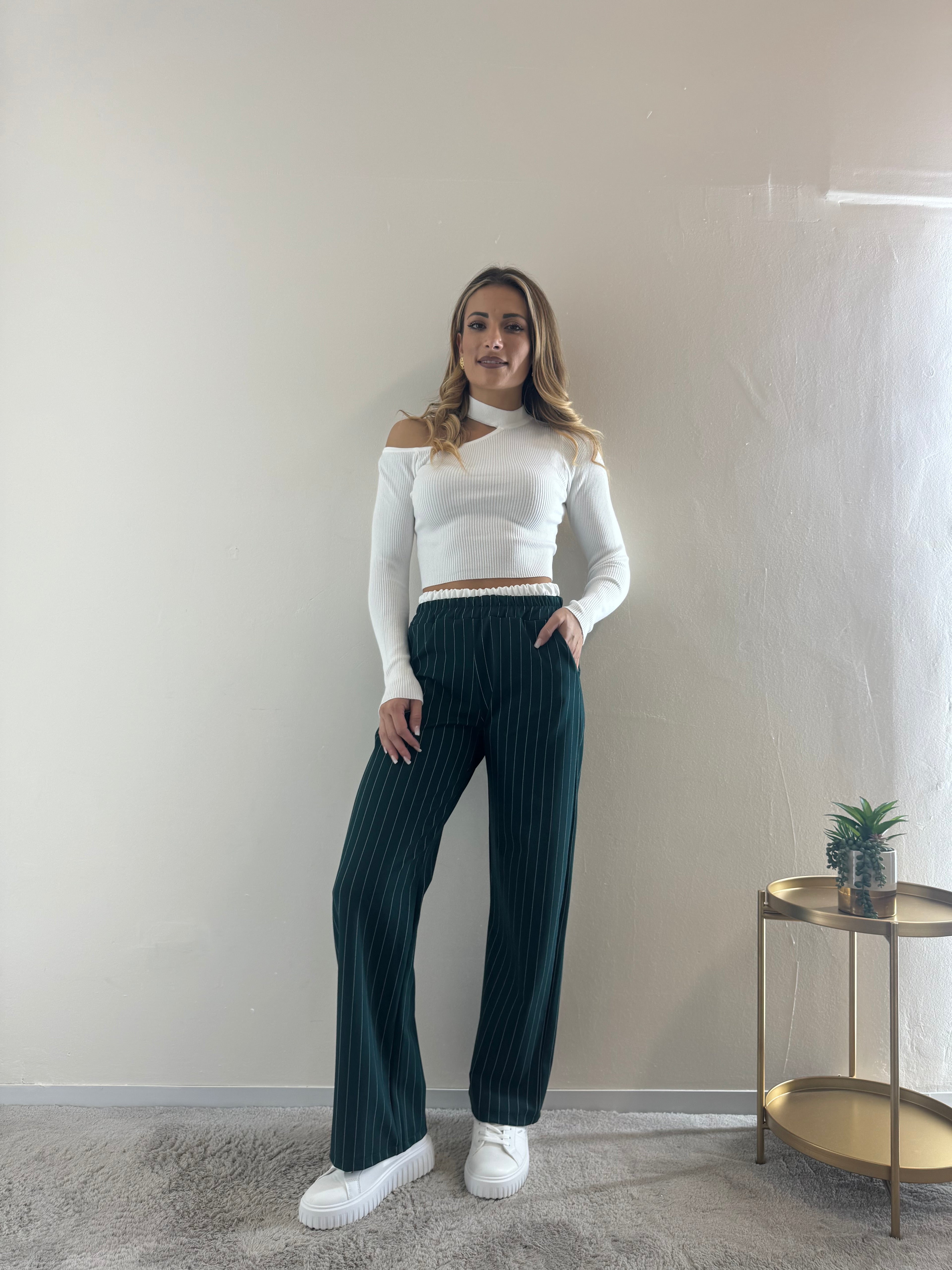 Pantalone Gessato Petrolio