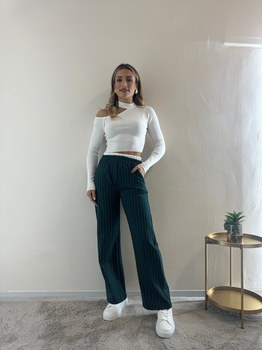 Pantalone Gessato Petrolio