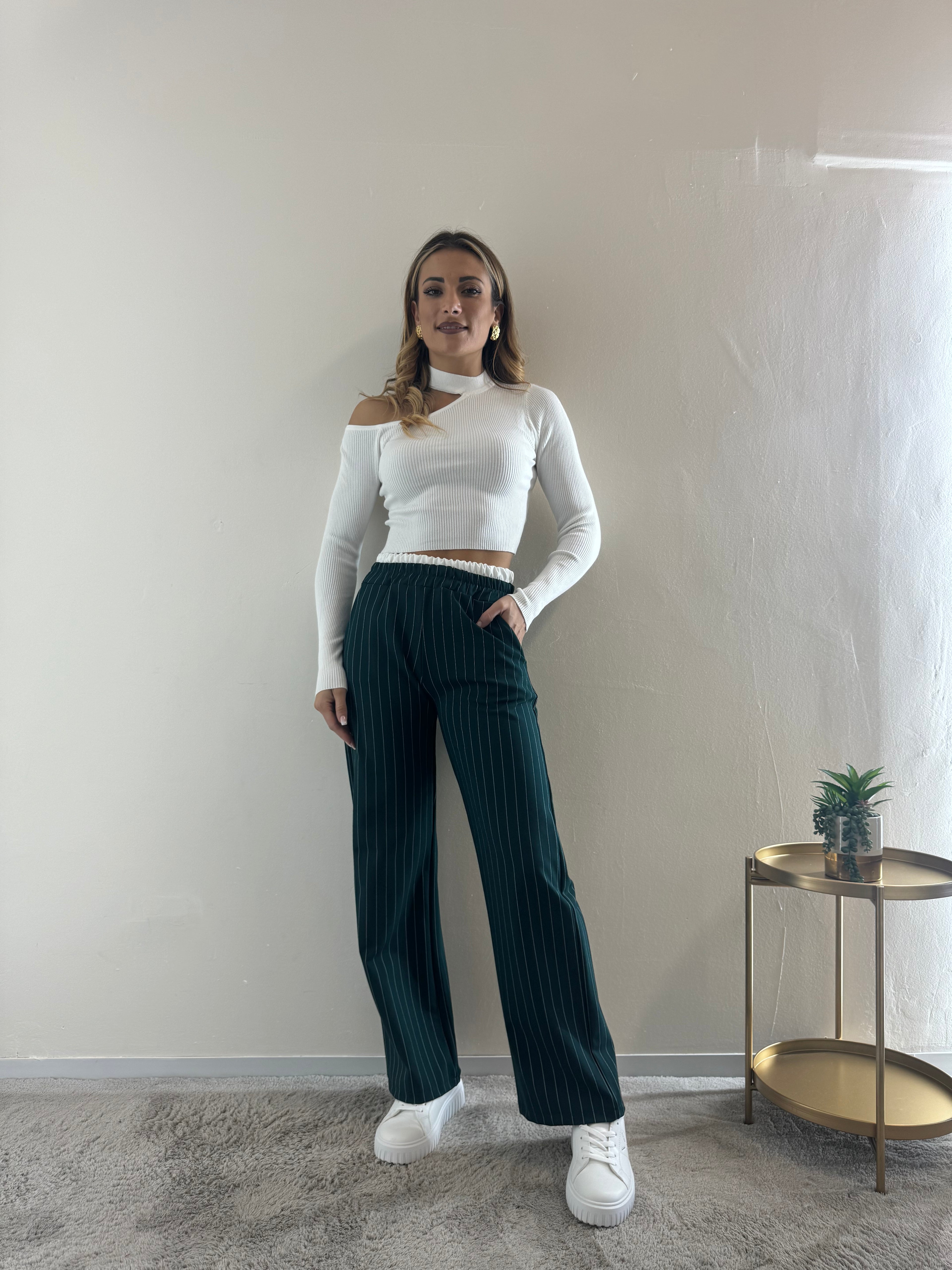 Pantalone Gessato Petrolio