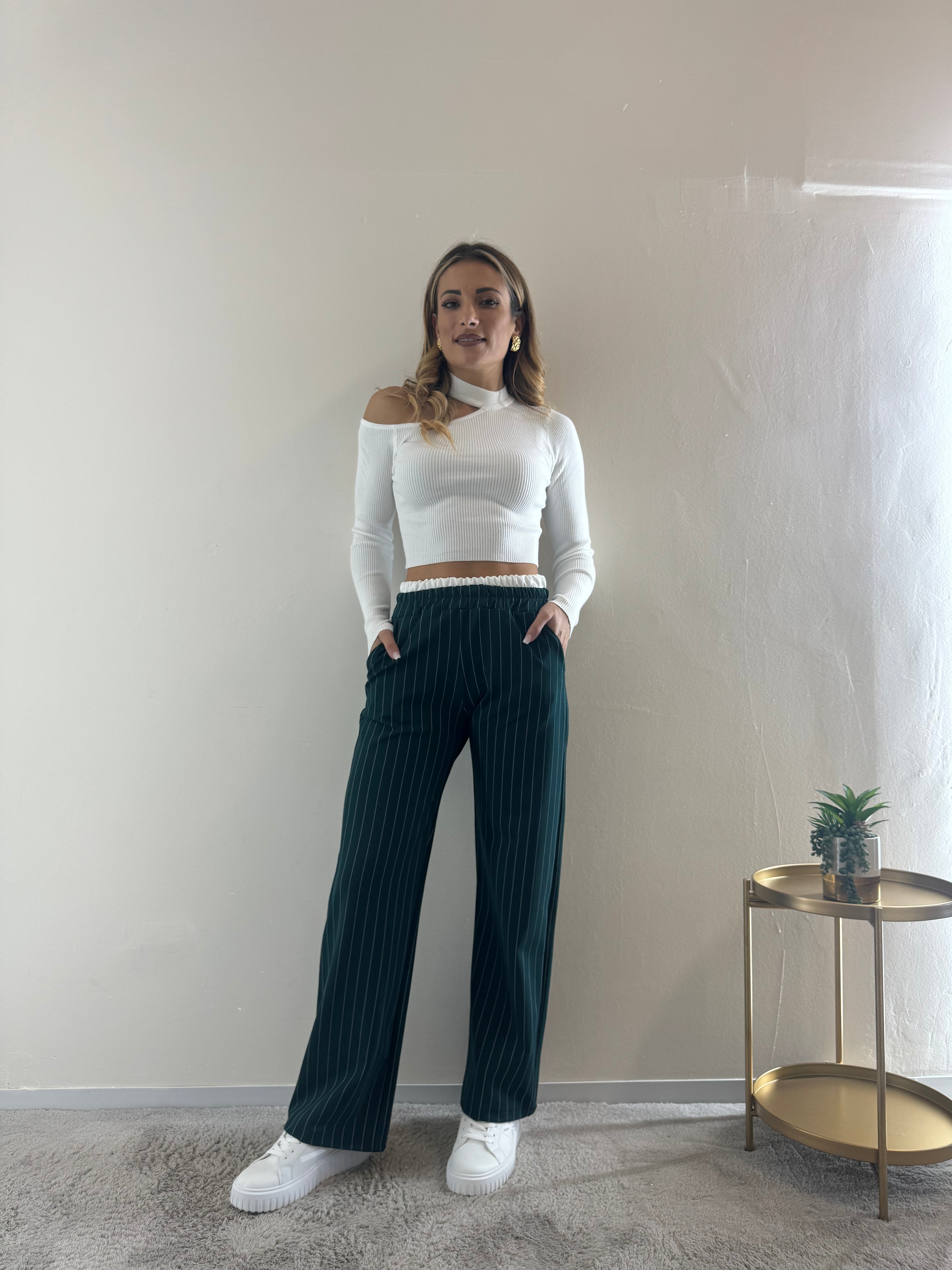 Pantalone Gessato Petrolio