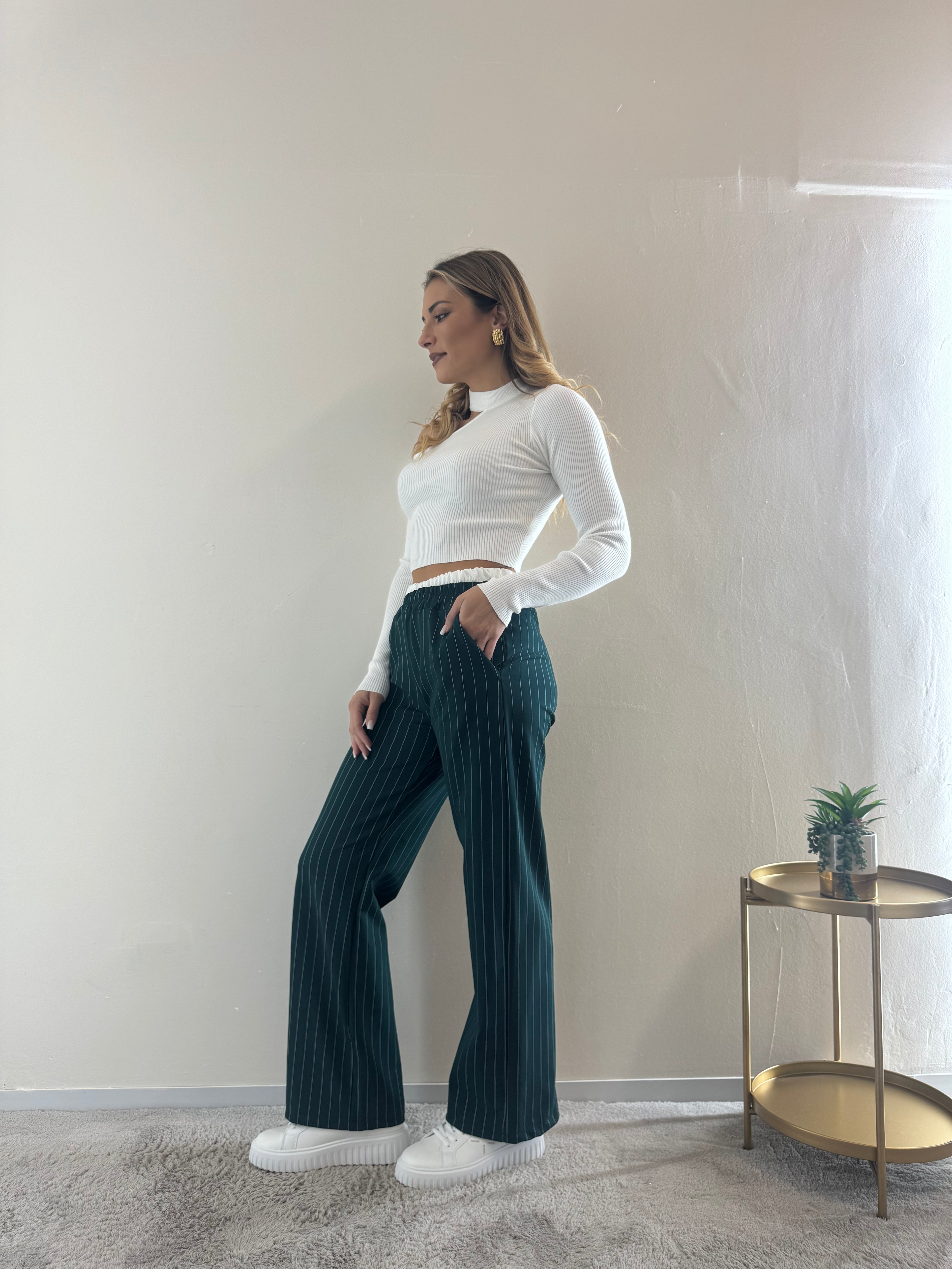 Pantalone Gessato Petrolio