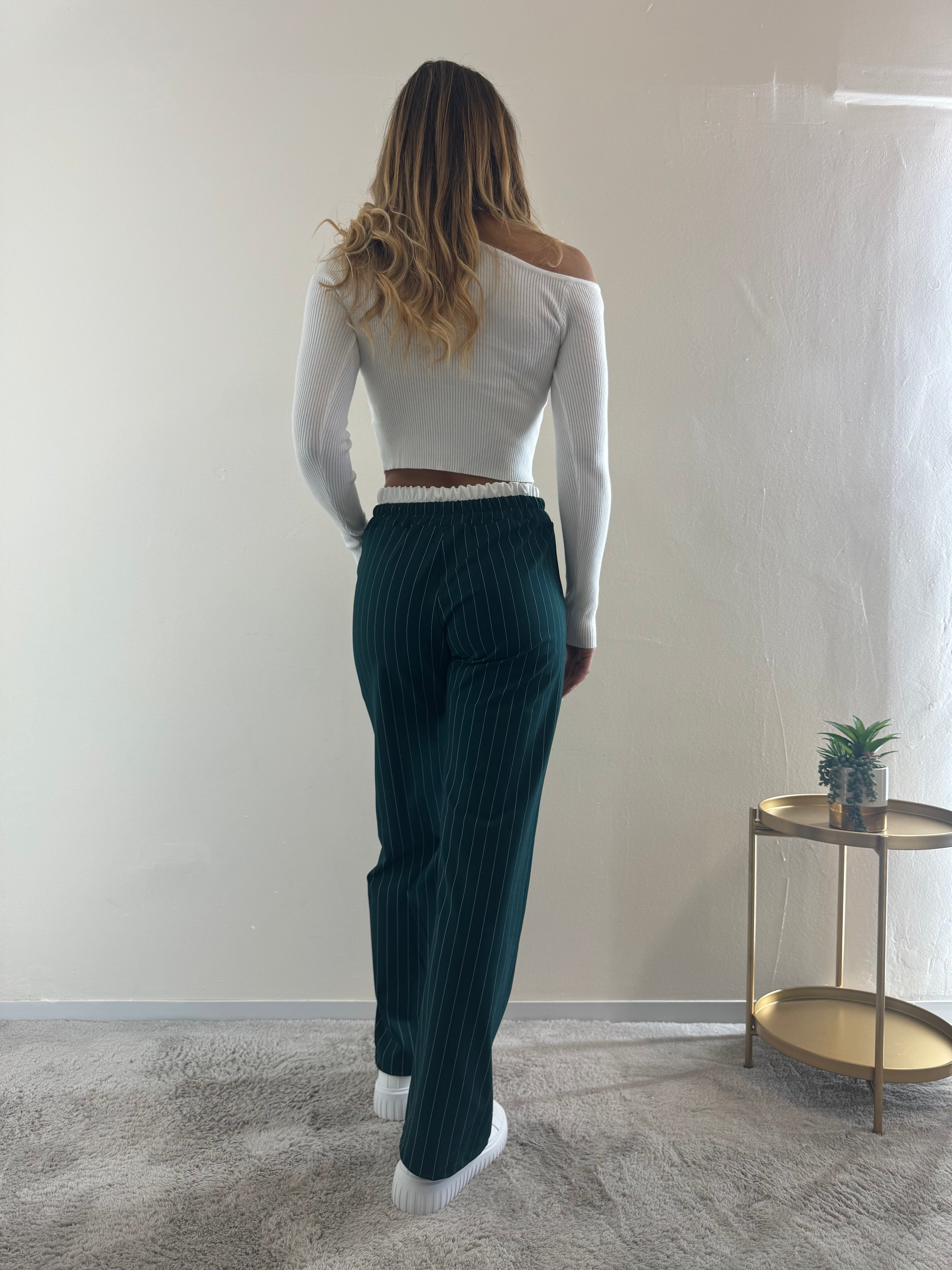 Pantalone Gessato Petrolio