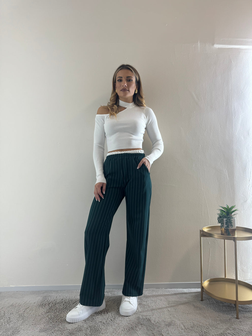 Pantalone Gessato Petrolio