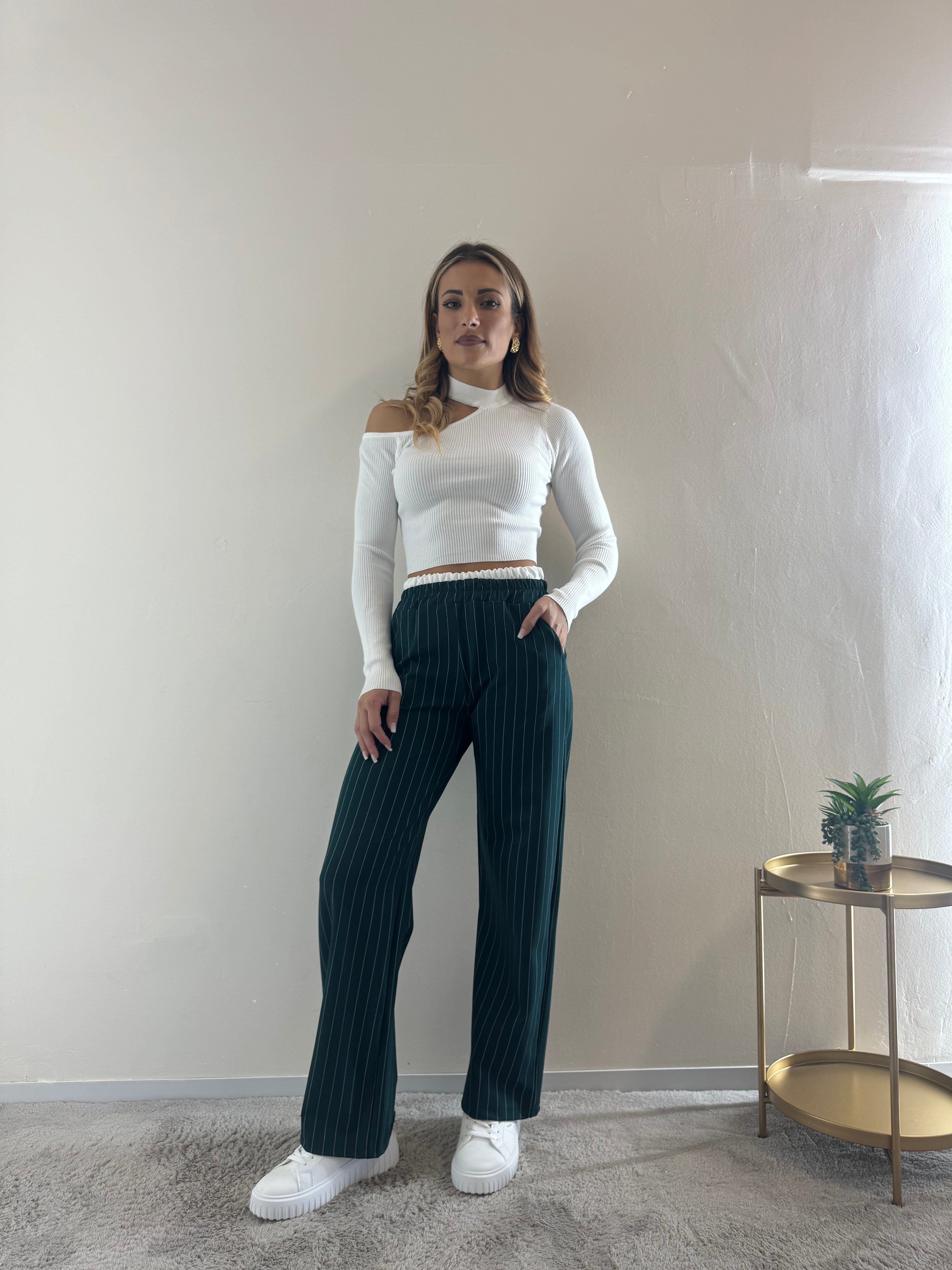 Pantalone Gessato Petrolio