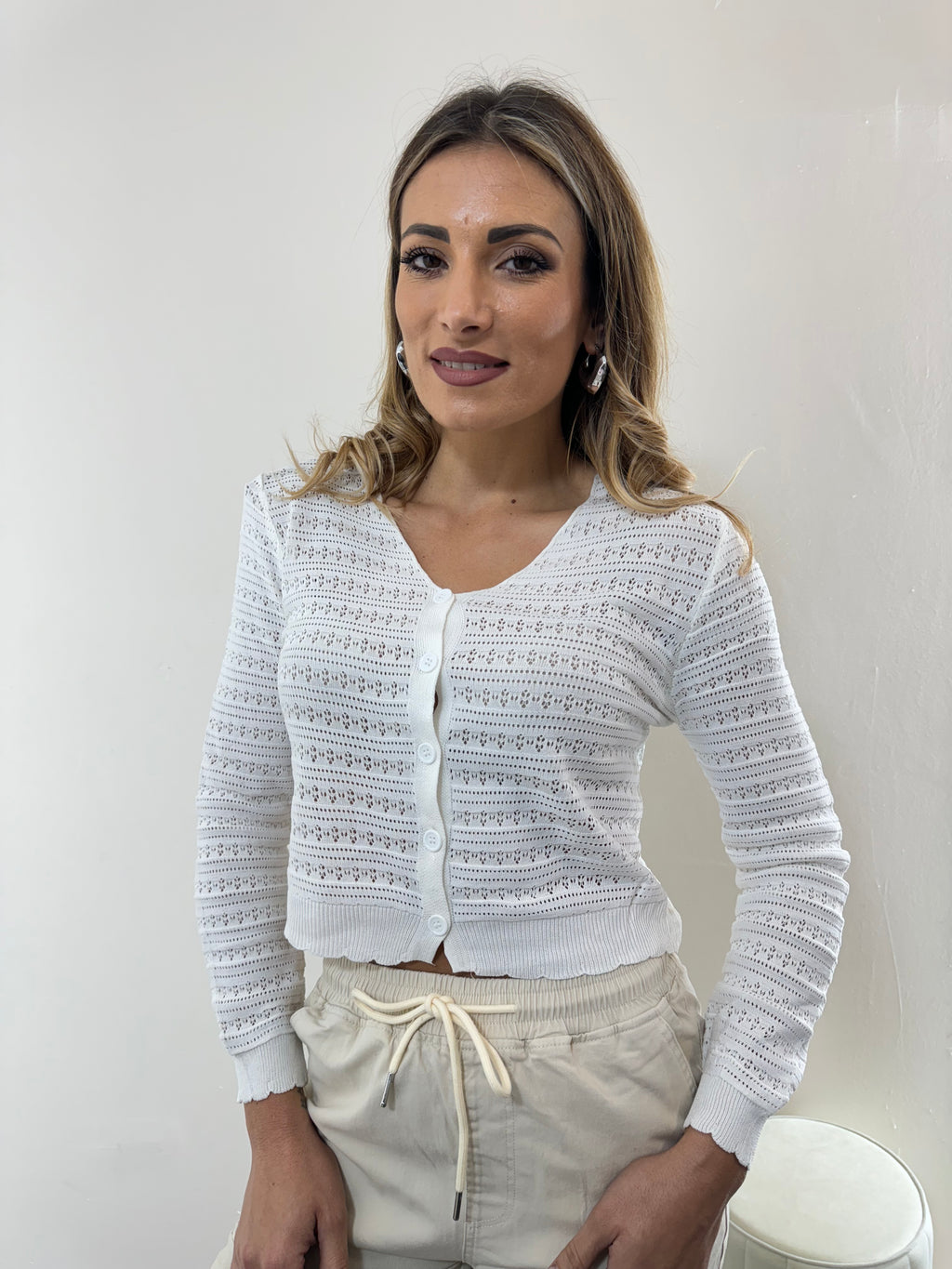Cardigan Traforato White
