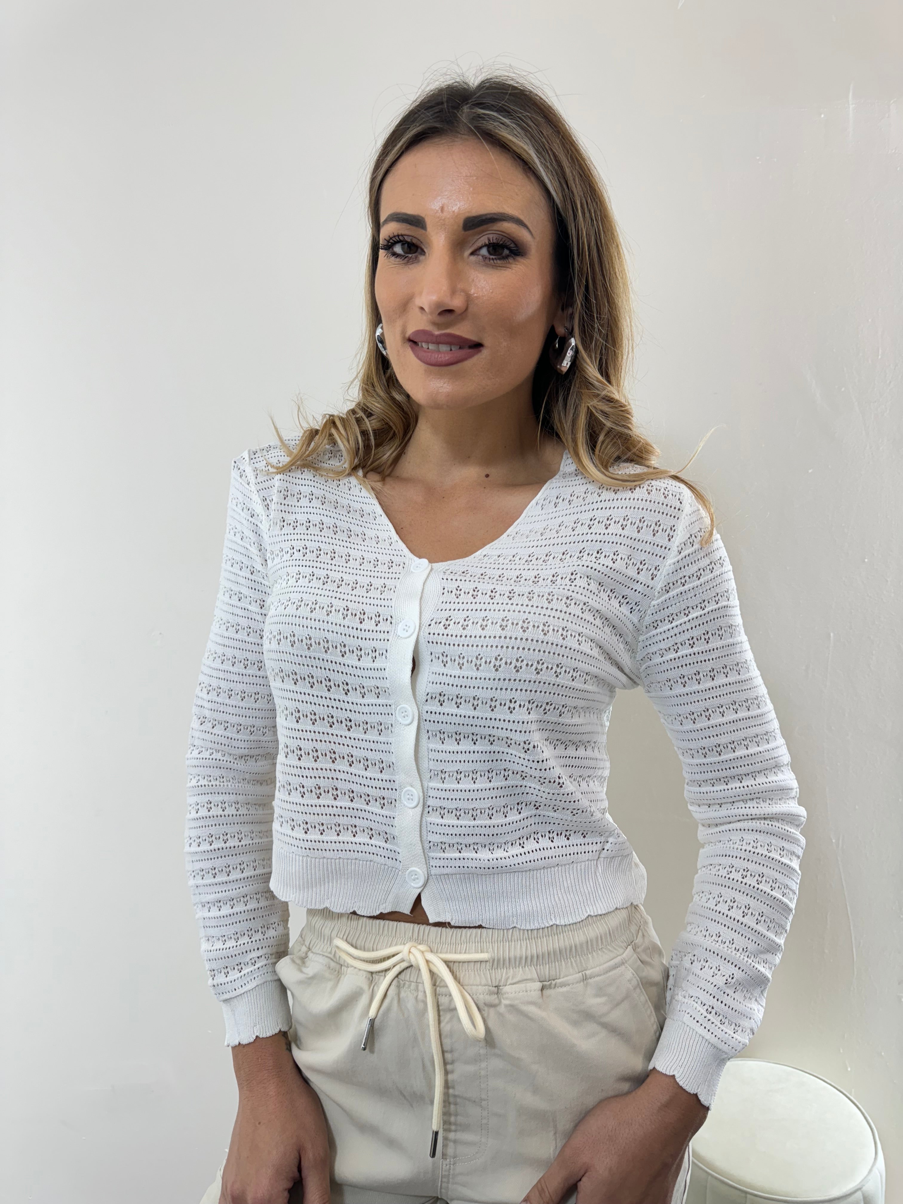 Cardigan Traforato White