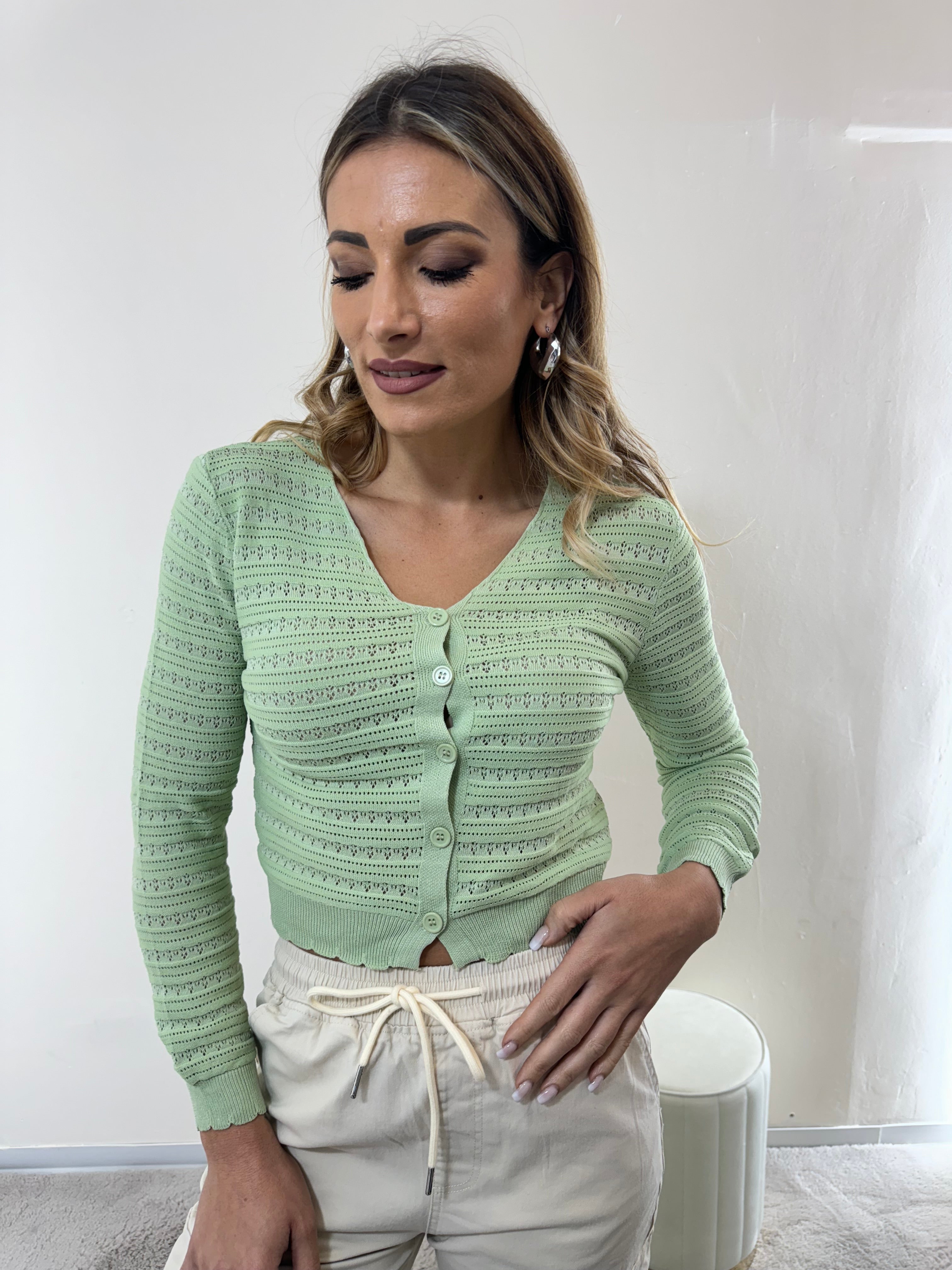 Cardigan Traforato Salvia