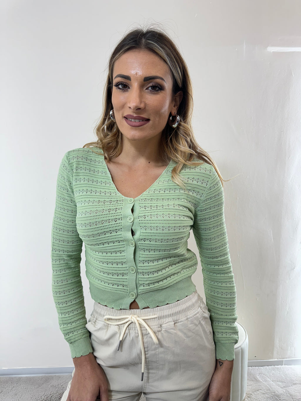 Cardigan Traforato Salvia