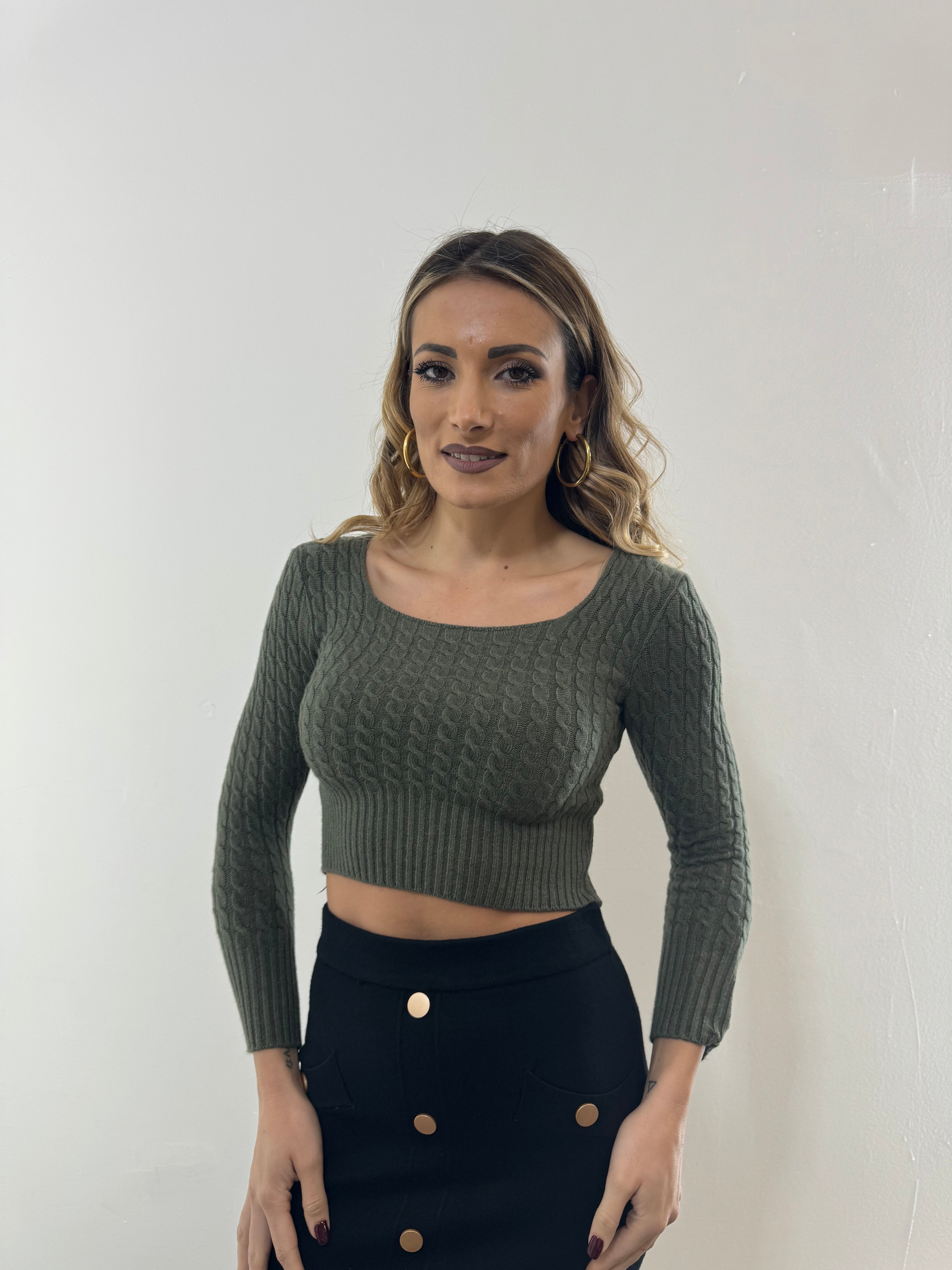 Maglia Crop Trecce Army