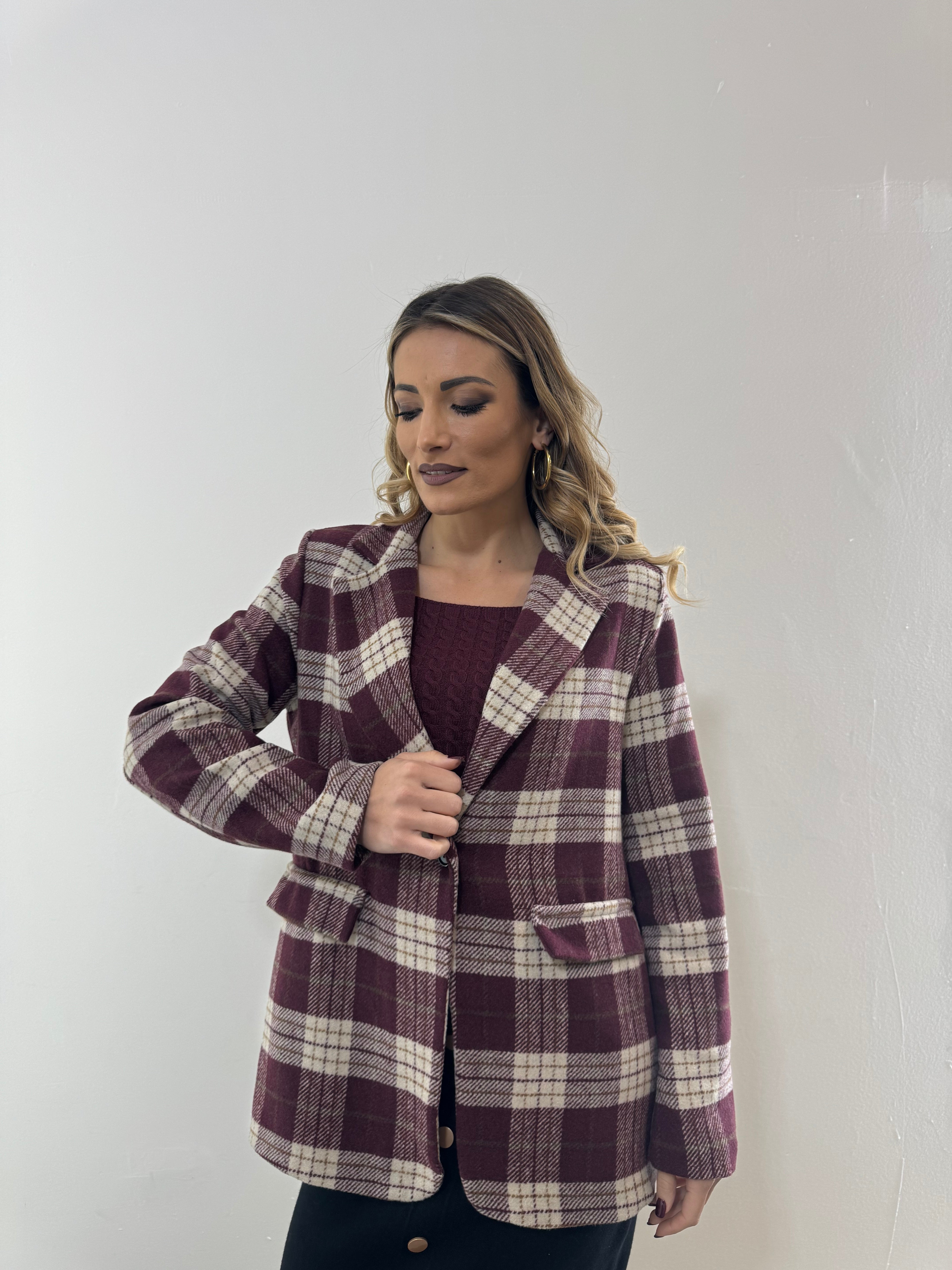 Blazer Tweed Quadri Bordeaux