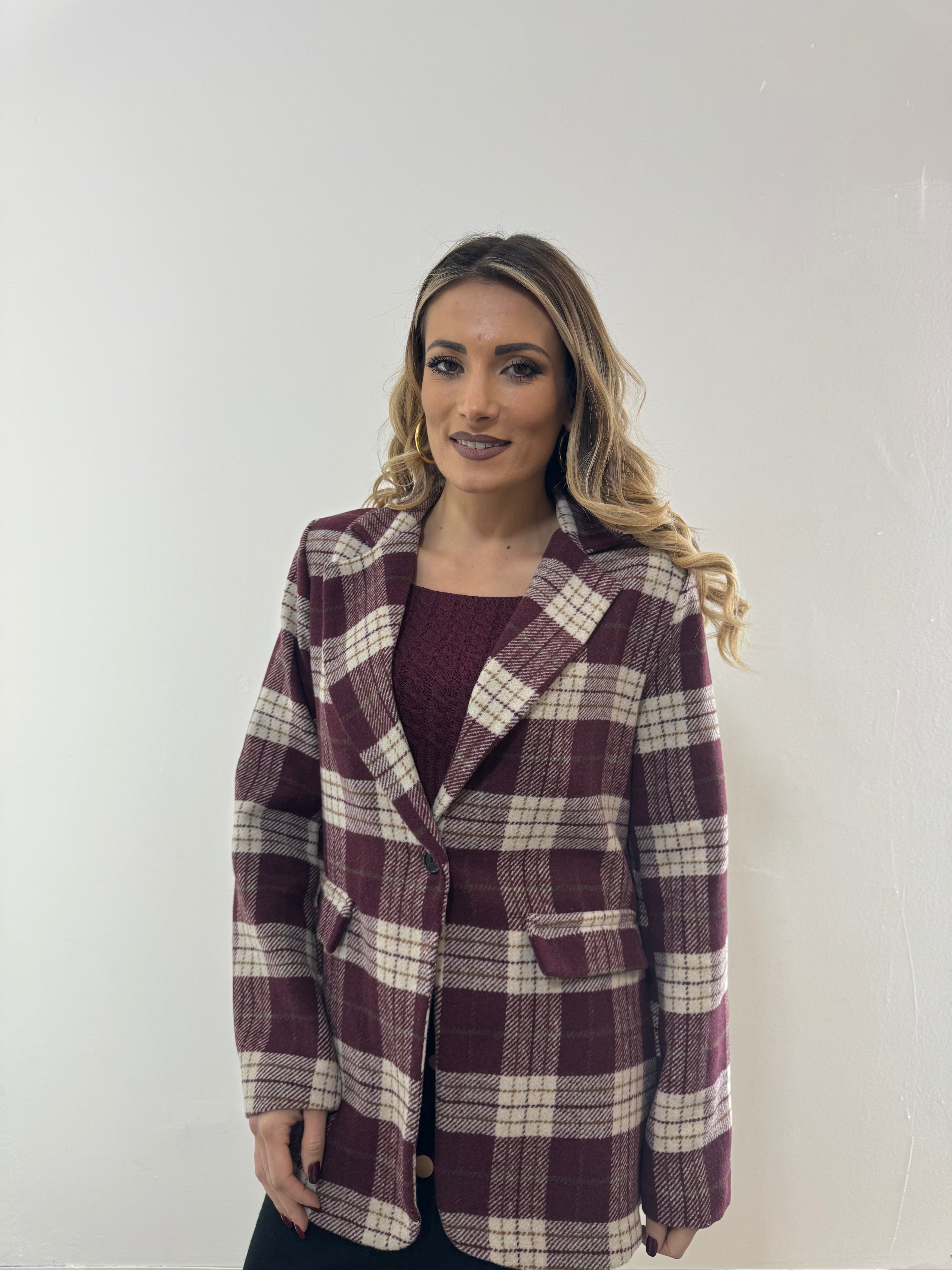 Blazer Tweed Quadri Bordeaux