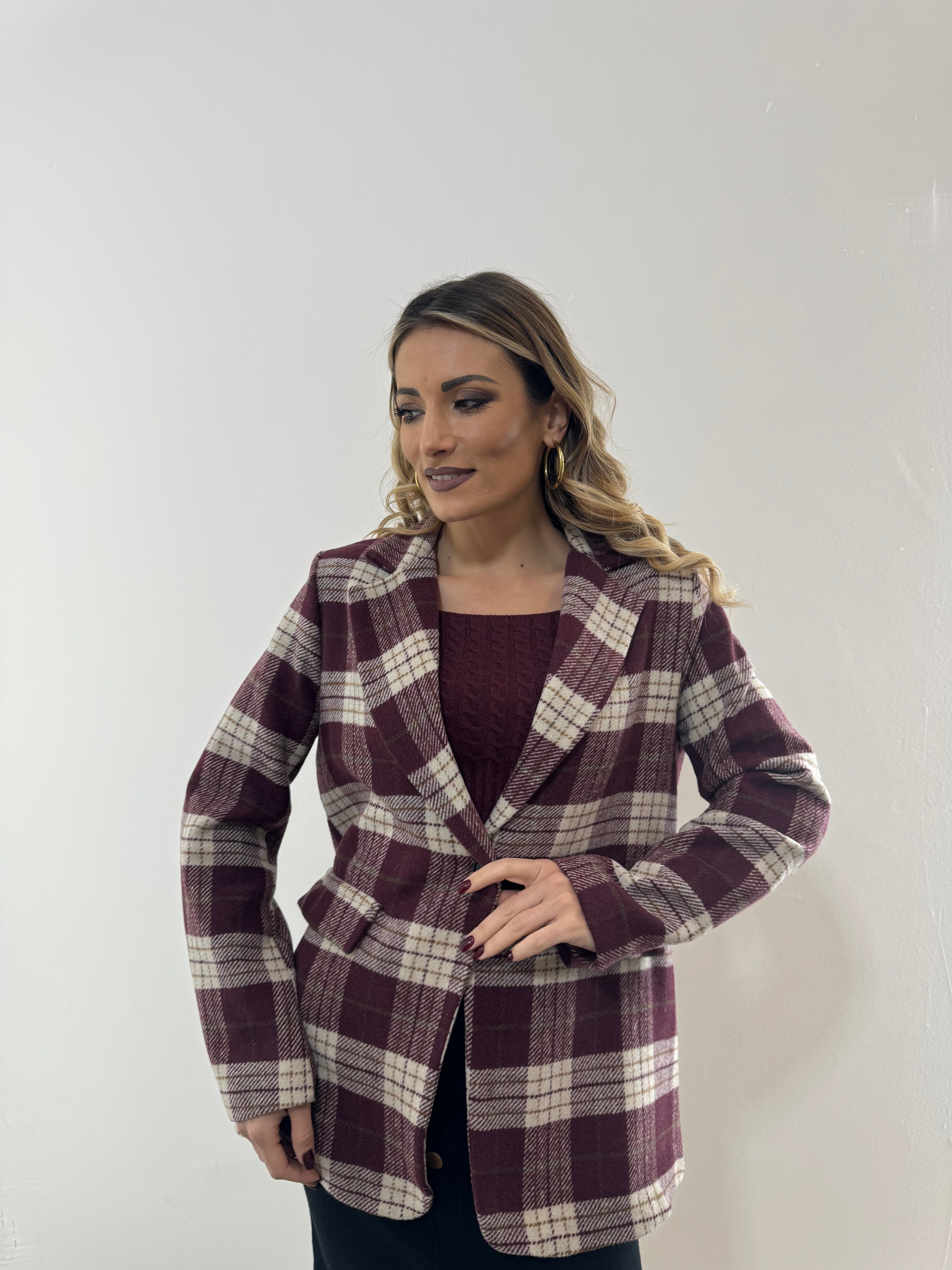 Blazer Tweed Quadri Bordeaux