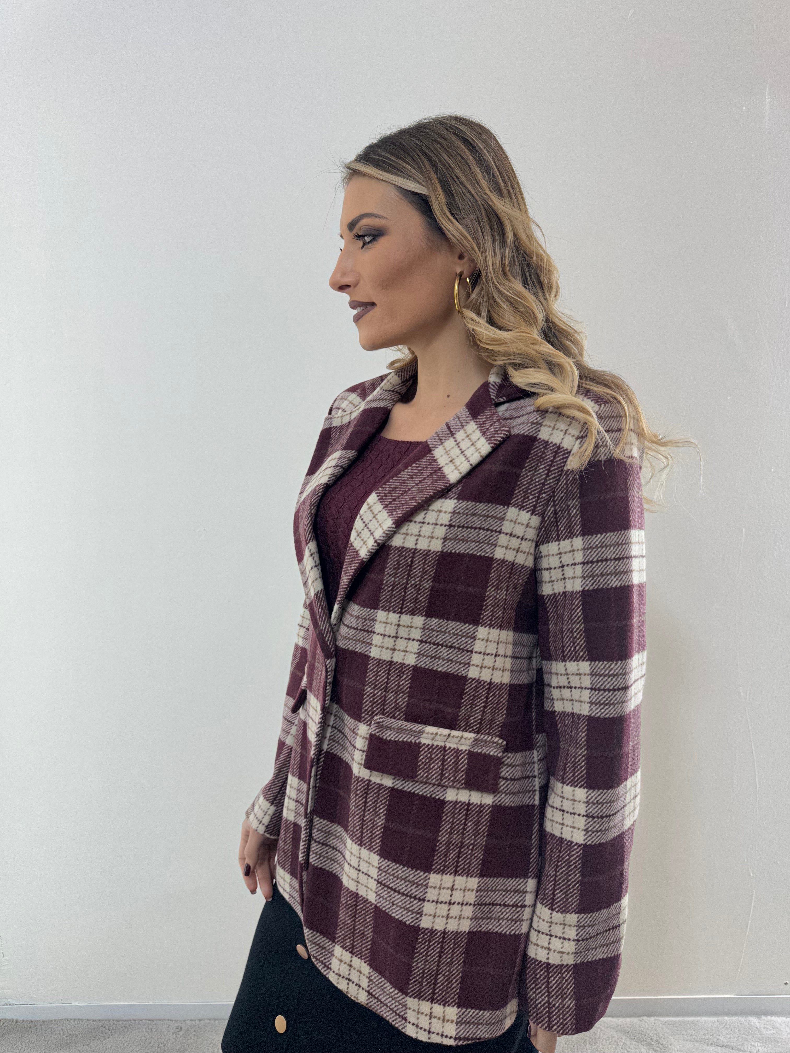 Blazer Tweed Quadri Bordeaux