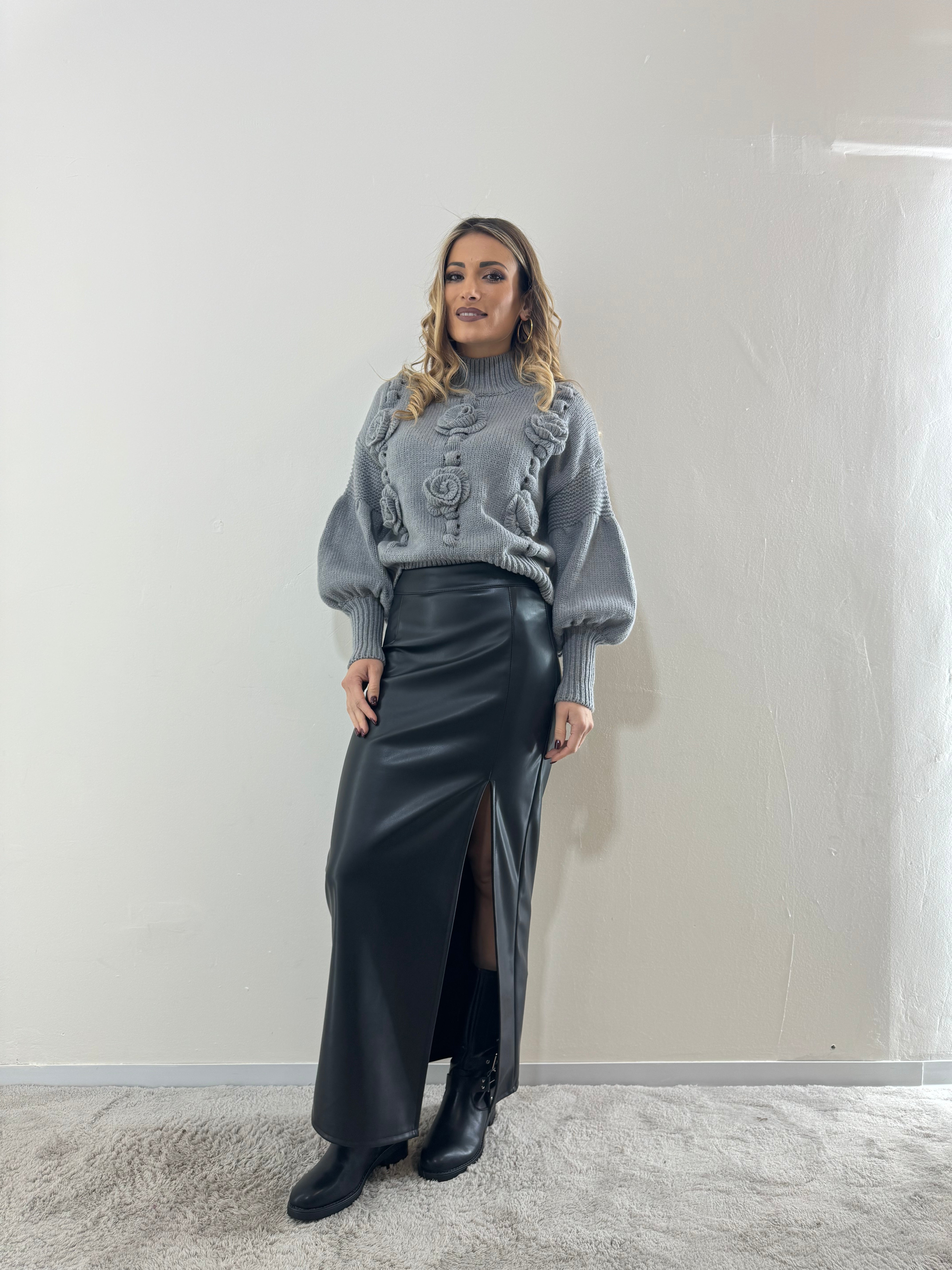 Gonna Lunga Ecopelle Black