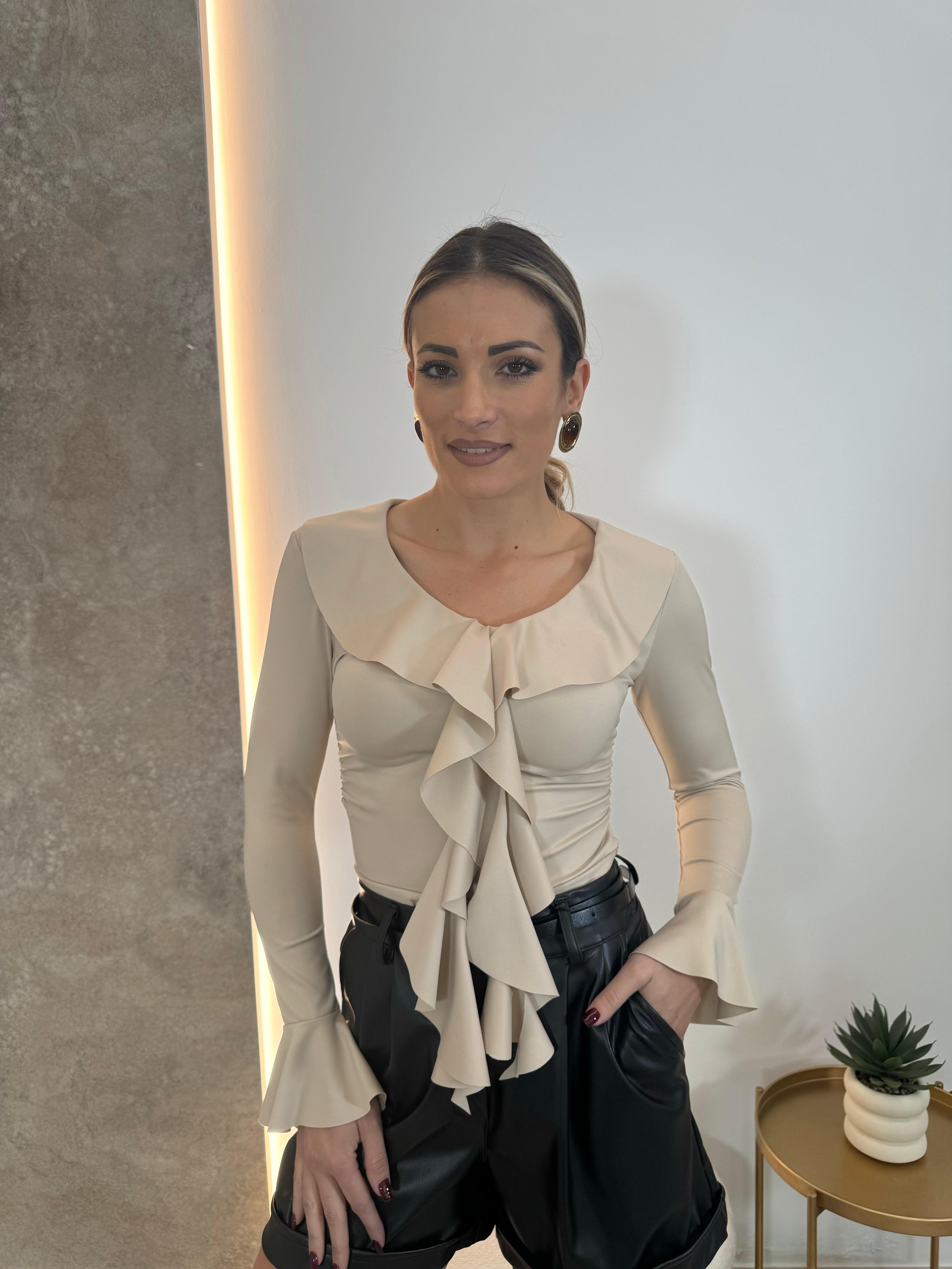 Maglia Rouches Beige