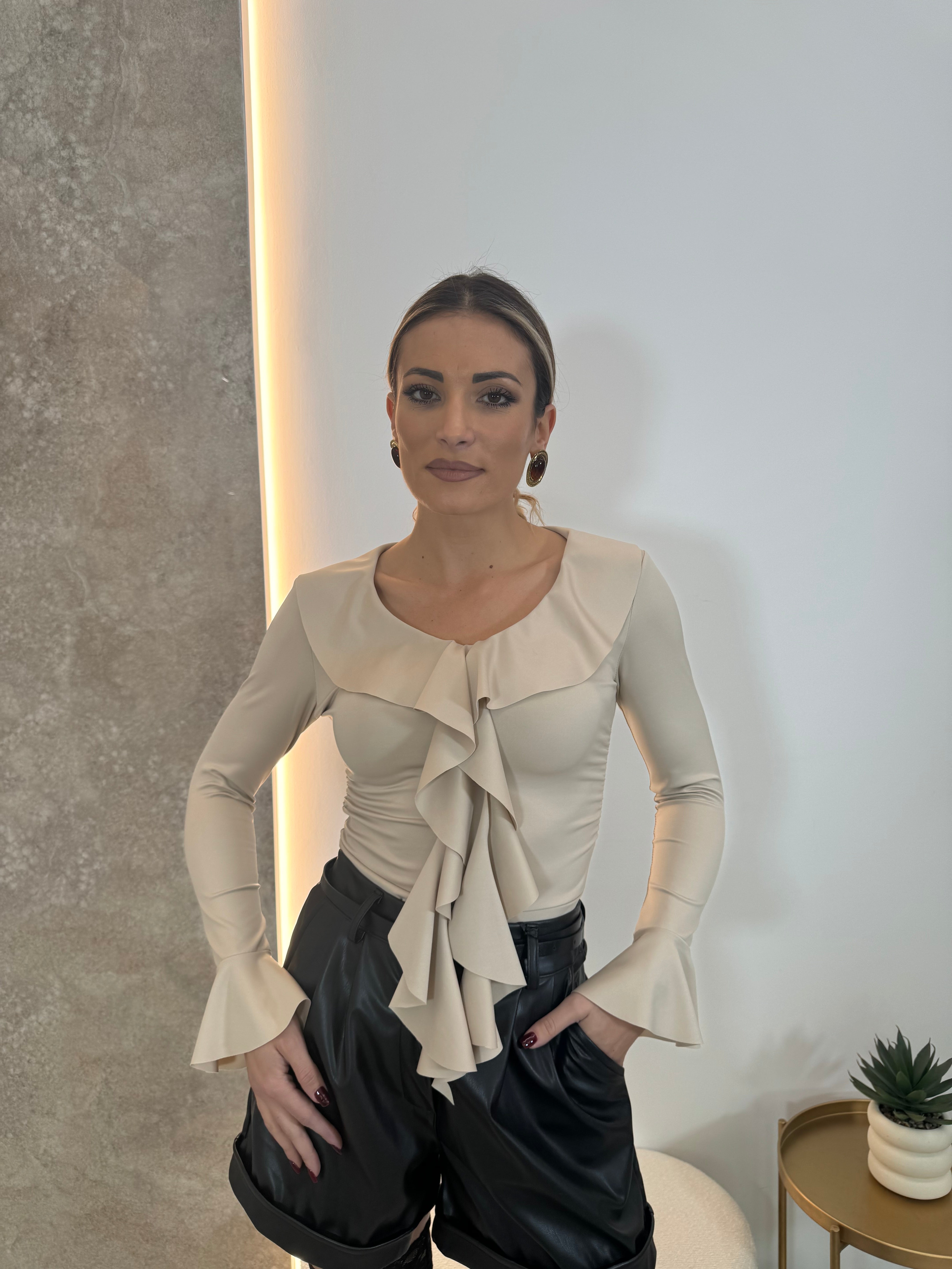 Maglia Rouches Beige