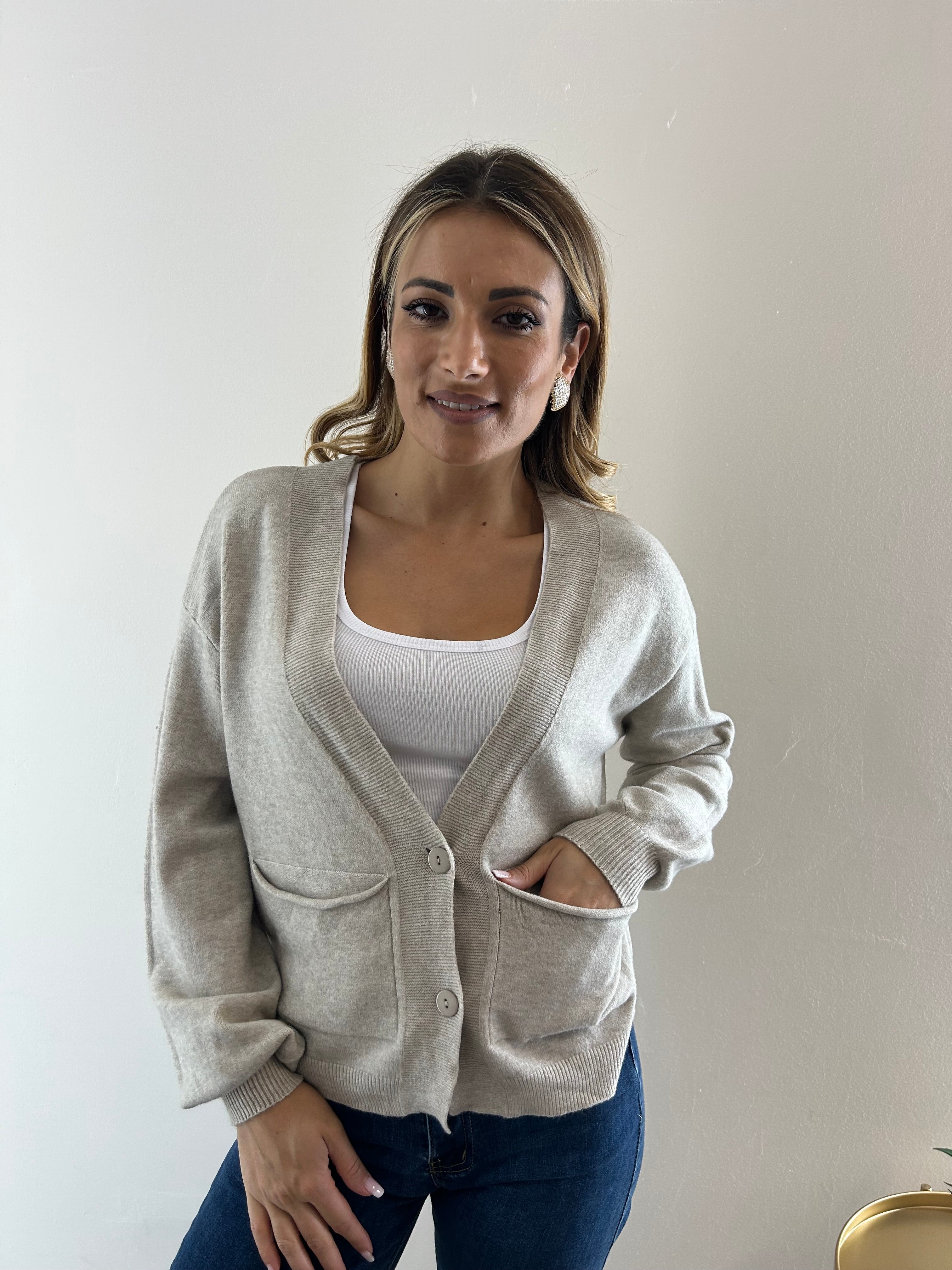 Cardigan Over Beige