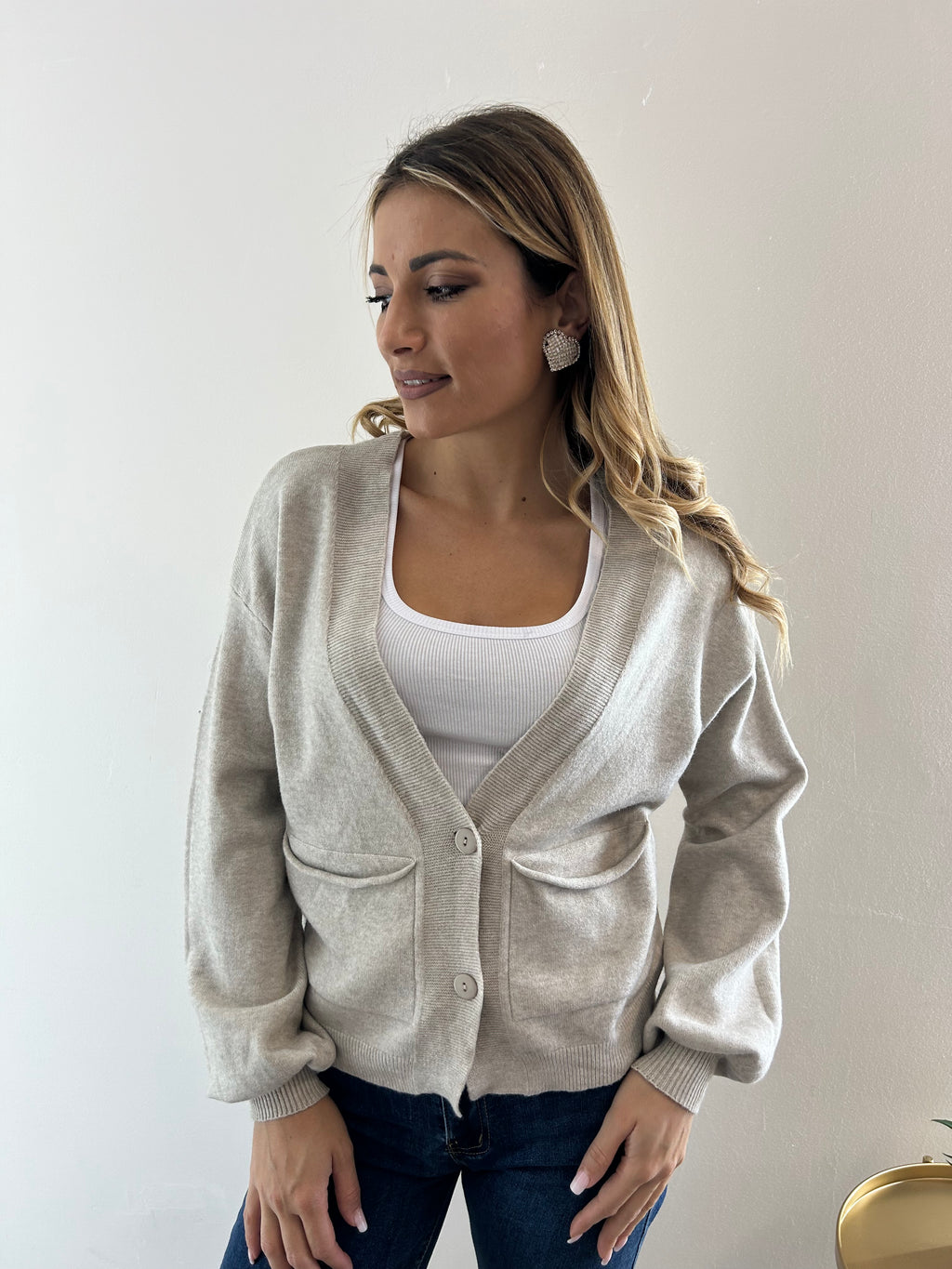Cardigan Over Beige