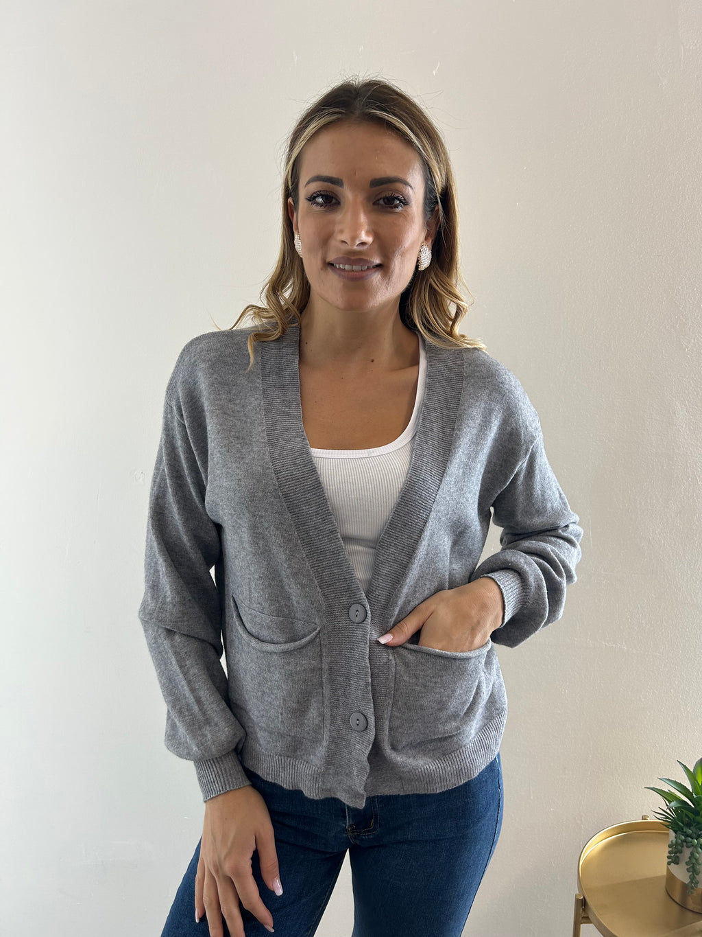 Cardigan Over Grey